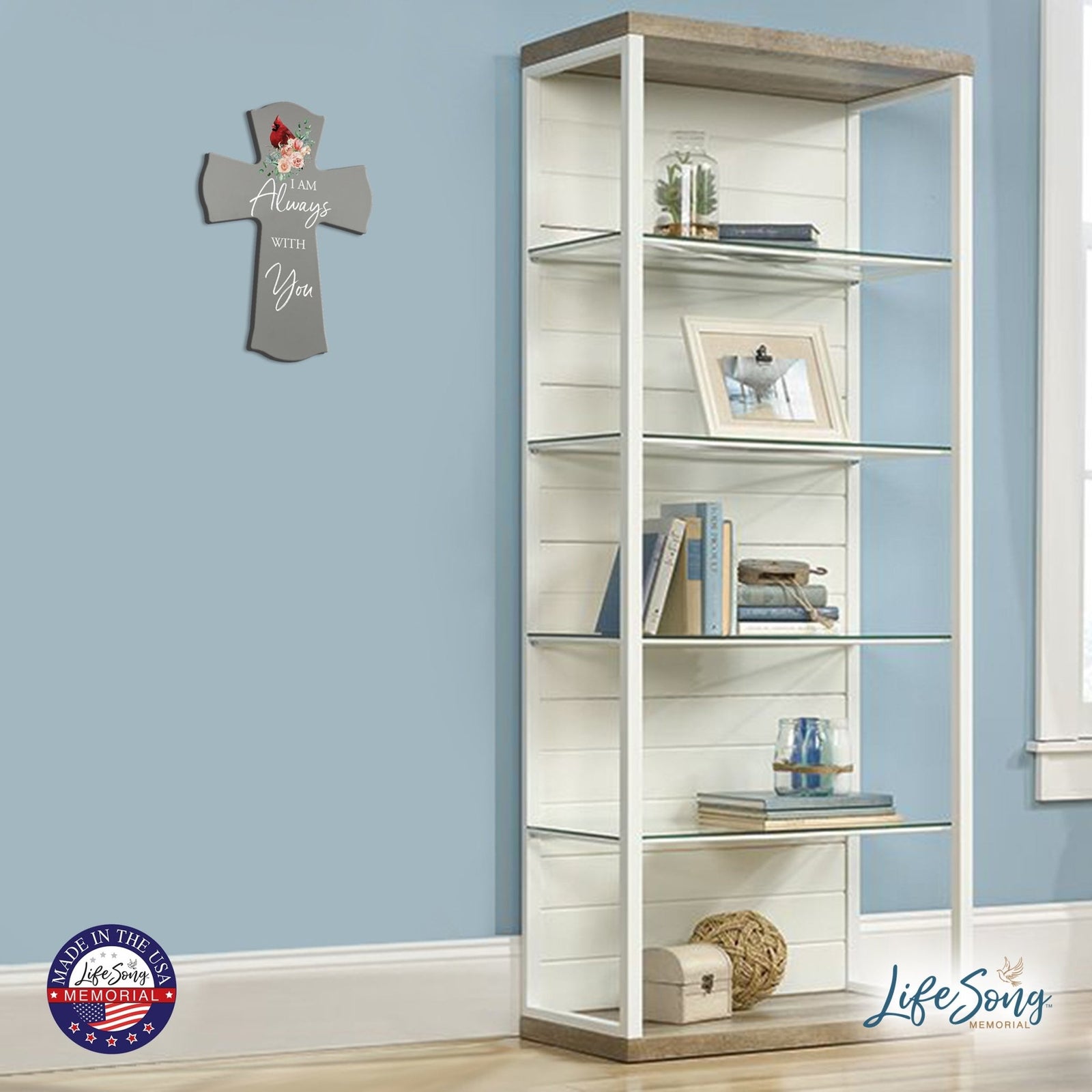 Memorial Wooden Wall Cross 8x11 Cardinal Bereavement Gift for Loss on Loved One – With You - LifeSong Milestones