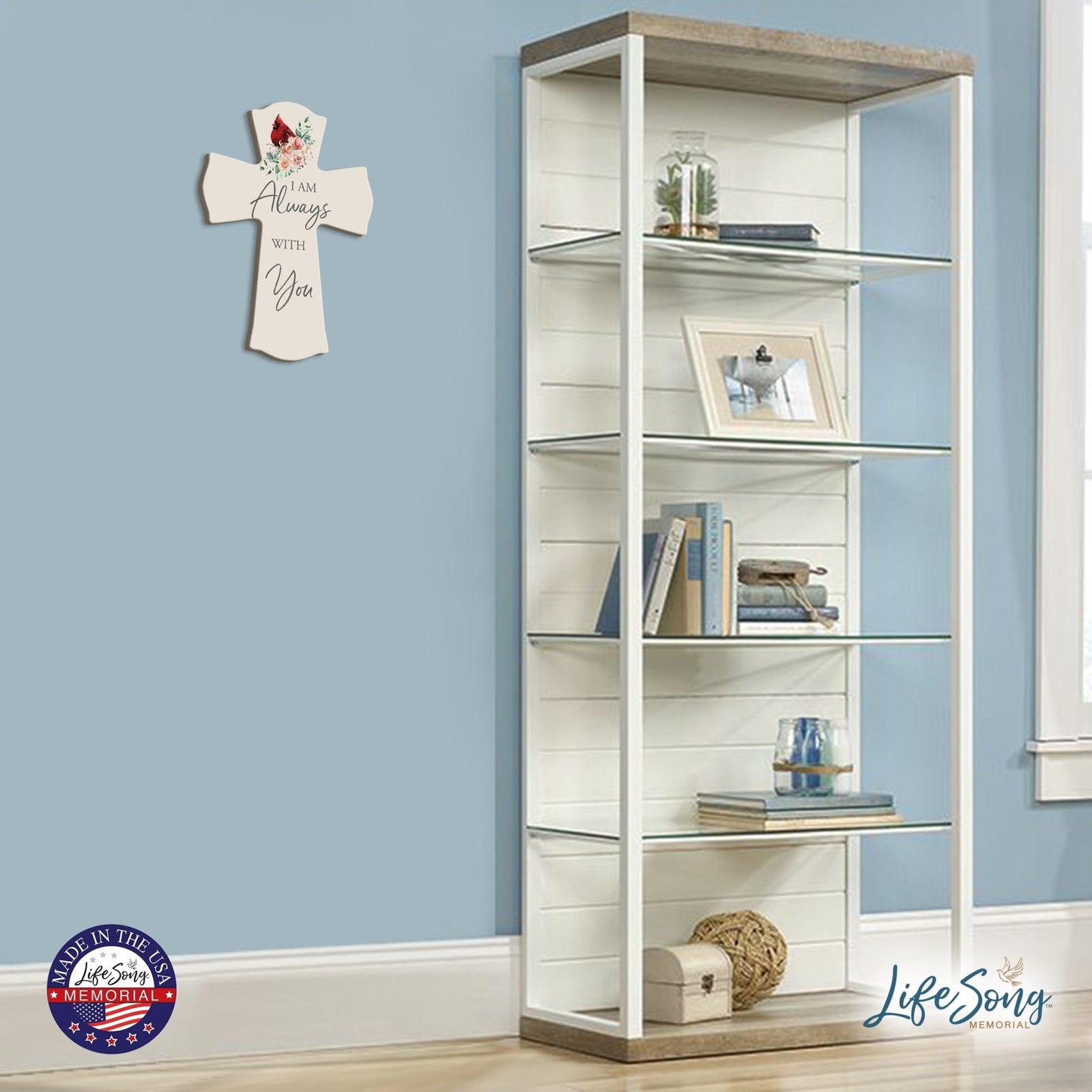 Memorial Wooden Wall Cross 8x11 Cardinal Bereavement Gift for Loss on Loved One – With You - LifeSong Milestones