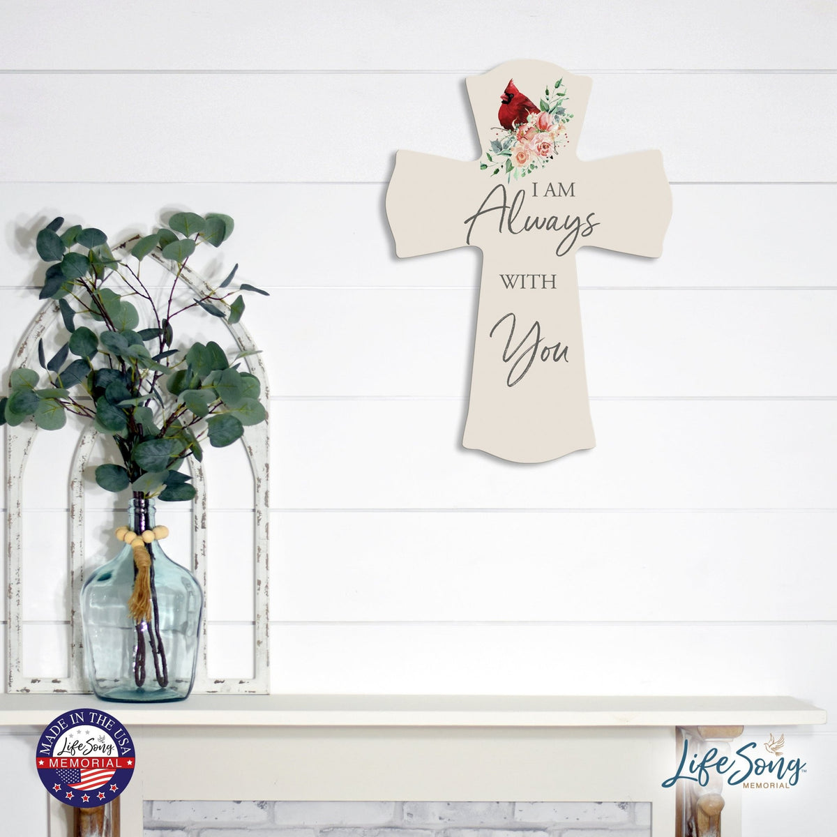 Memorial Wooden Wall Cross 8x11 Cardinal Bereavement Gift for Loss on Loved One – With You - LifeSong Milestones