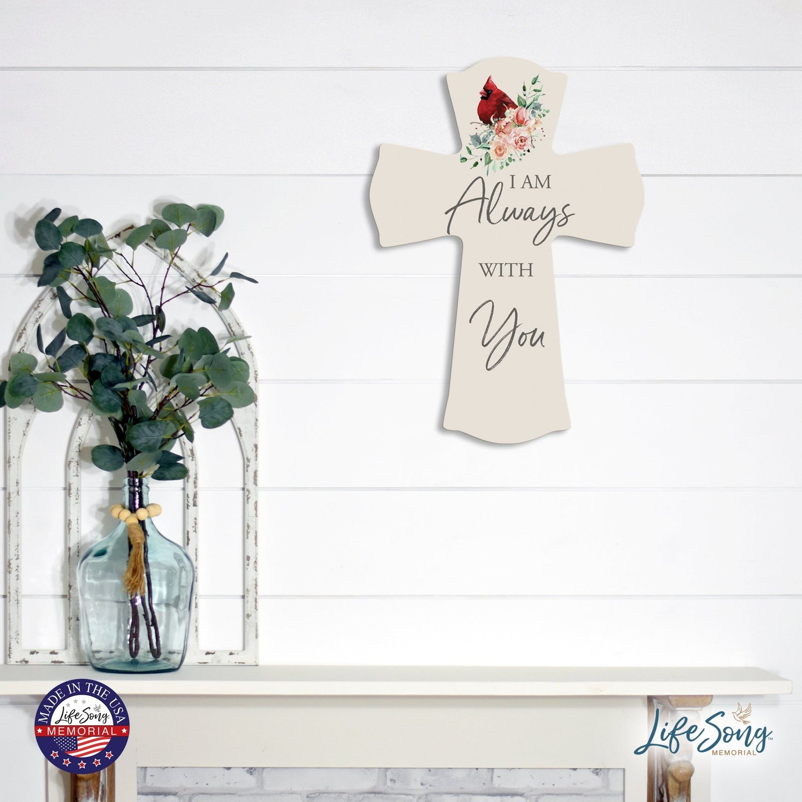 Memorial Wooden Wall Cross 8x11 Cardinal Bereavement Gift for Loss on Loved One – With You - LifeSong Milestones