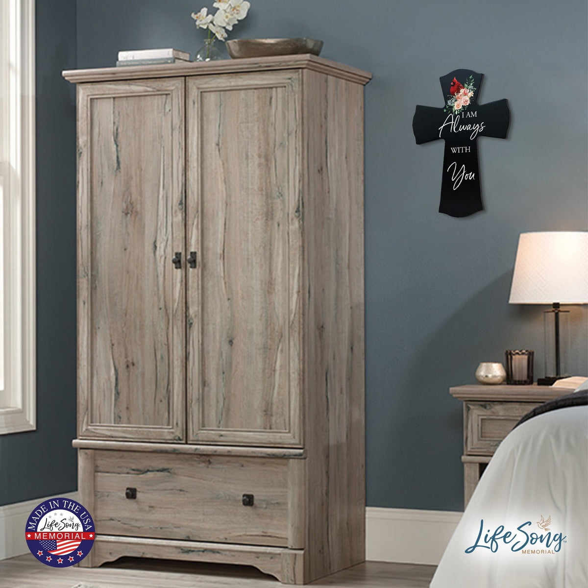 Memorial Wooden Wall Cross 8x11 Cardinal Bereavement Gift for Loss on Loved One – With You - LifeSong Milestones