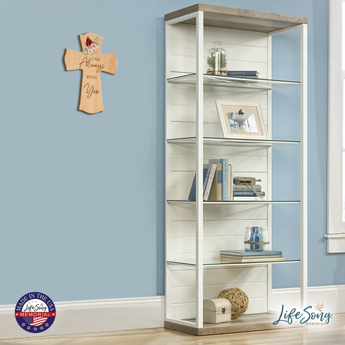 Memorial Wooden Wall Cross 8x11 Cardinal Bereavement Gift for Loss on Loved One – With You - LifeSong Milestones