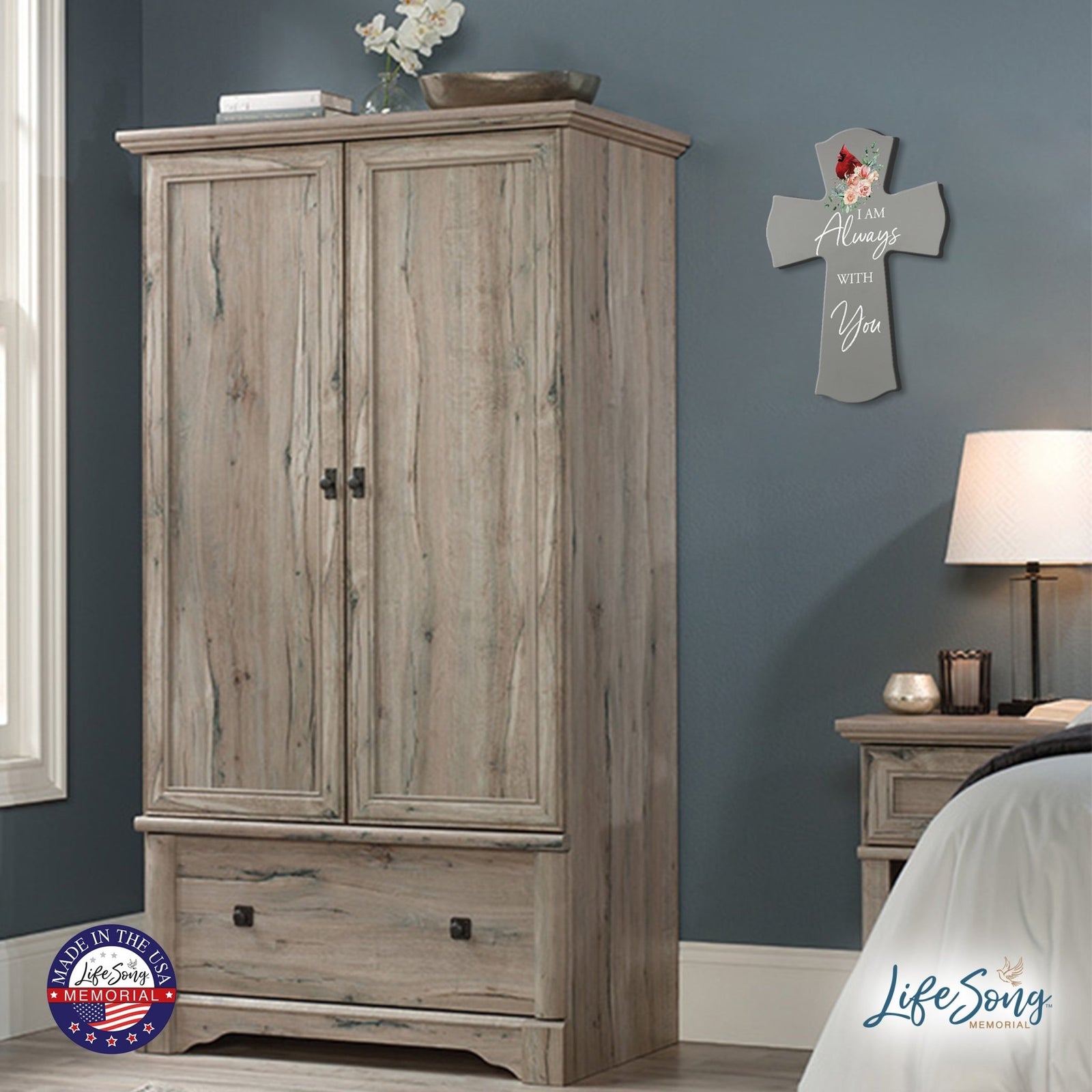 Memorial Wooden Wall Cross 8x11 Cardinal Bereavement Gift for Loss on Loved One – With You - LifeSong Milestones