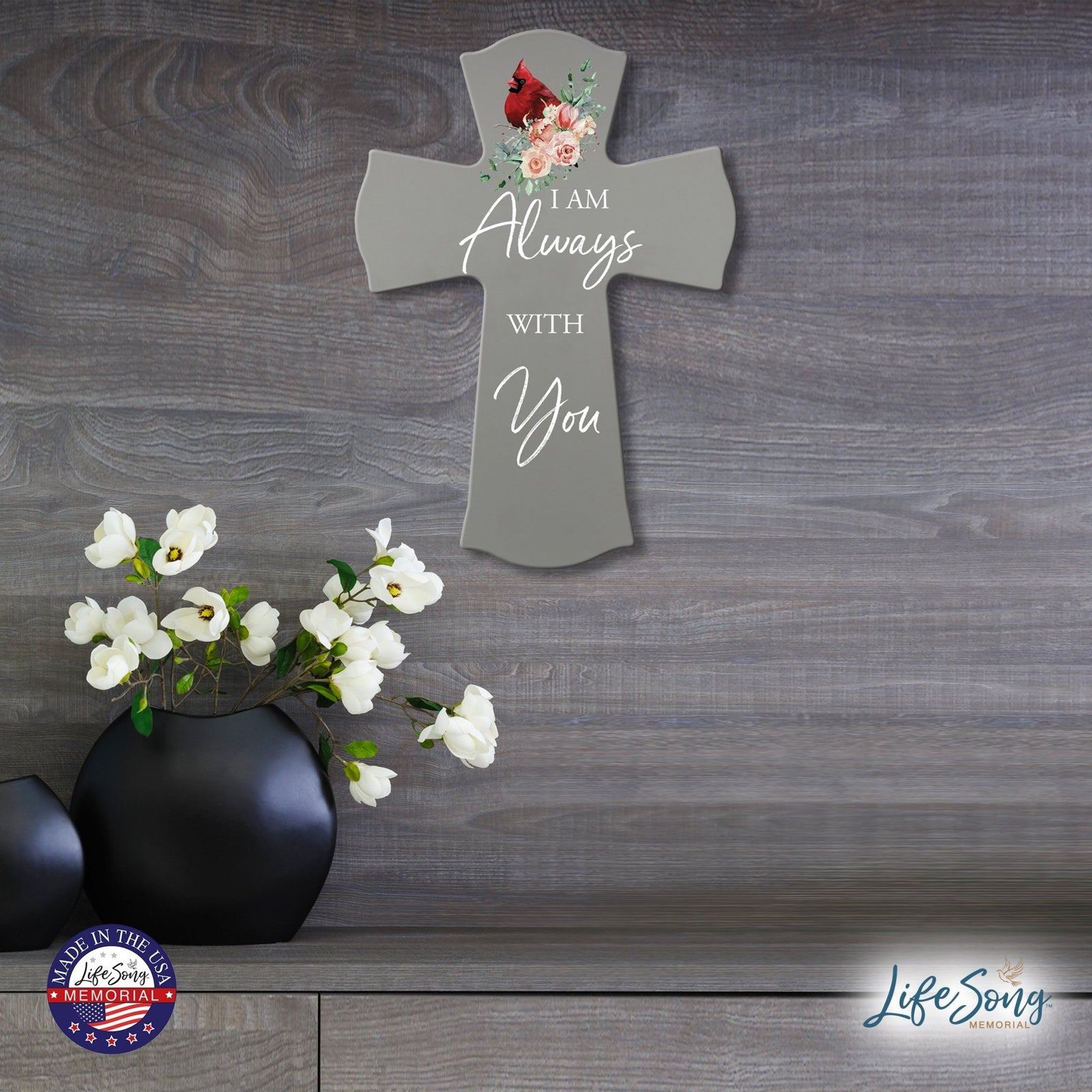 Memorial Wooden Wall Cross 8x11 Cardinal Bereavement Gift for Loss on Loved One – With You - LifeSong Milestones