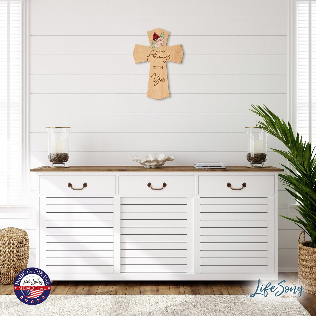 Memorial Wooden Wall Cross 8x11 Cardinal Bereavement Gift for Loss on Loved One – With You - LifeSong Milestones