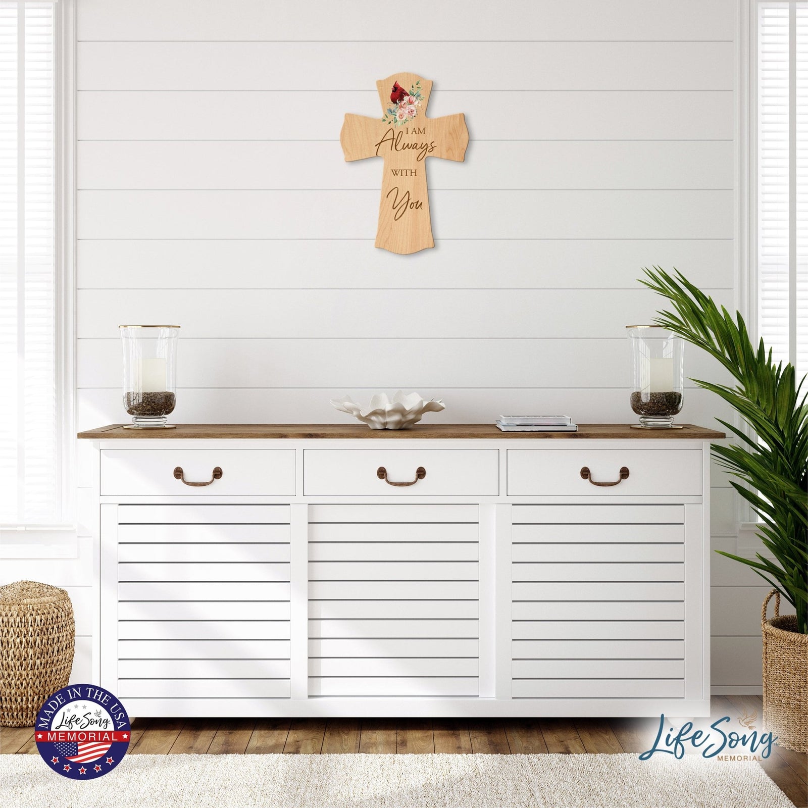 Memorial Wooden Wall Cross 8x11 Cardinal Bereavement Gift for Loss on Loved One – With You - LifeSong Milestones