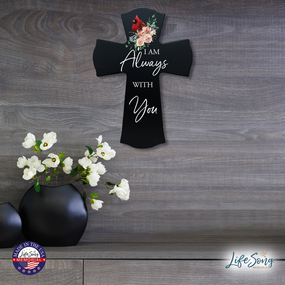 Memorial Wooden Wall Cross 8x11 Cardinal Bereavement Gift for Loss on Loved One – With You - LifeSong Milestones