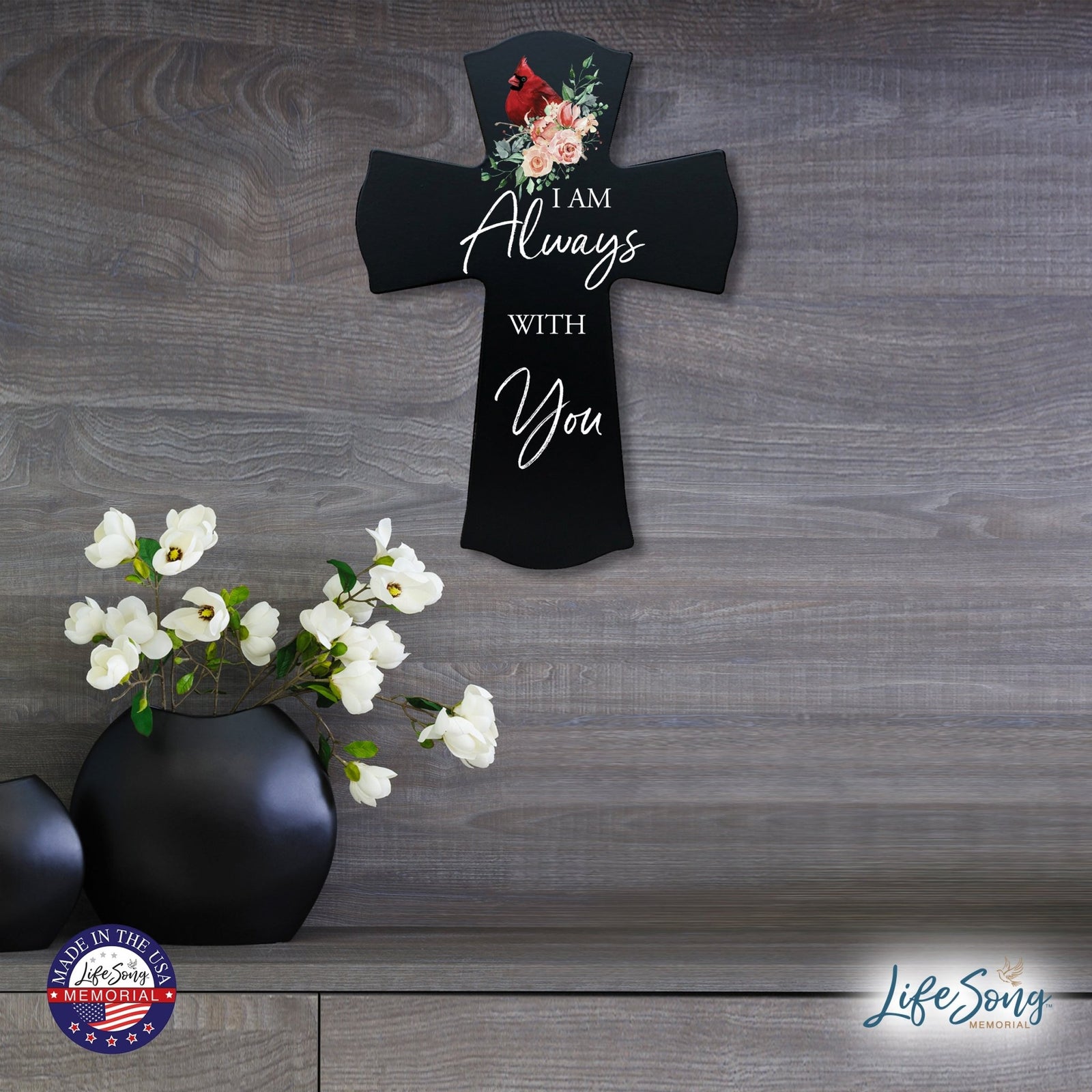 Memorial Wooden Wall Cross 8x11 Cardinal Bereavement Gift for Loss on Loved One – With You - LifeSong Milestones