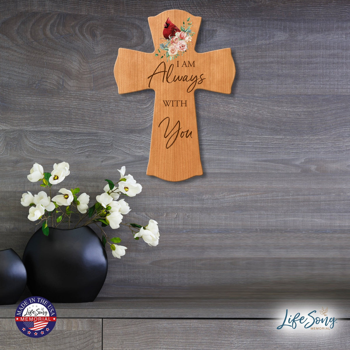 Memorial Wooden Wall Cross 8x11 Cardinal Bereavement Gift for Loss on Loved One – With You - LifeSong Milestones