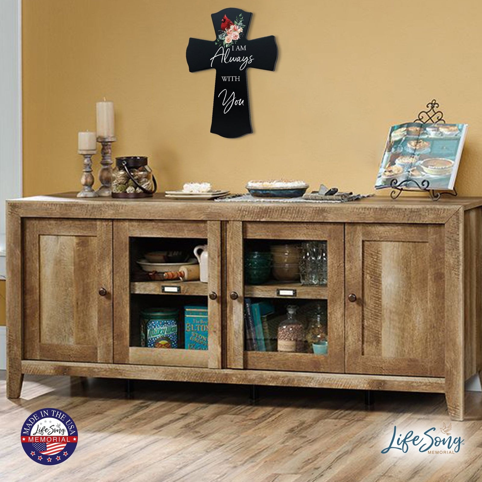 Memorial Wooden Wall Cross 8x11 Cardinal Bereavement Gift for Loss on Loved One – With You - LifeSong Milestones