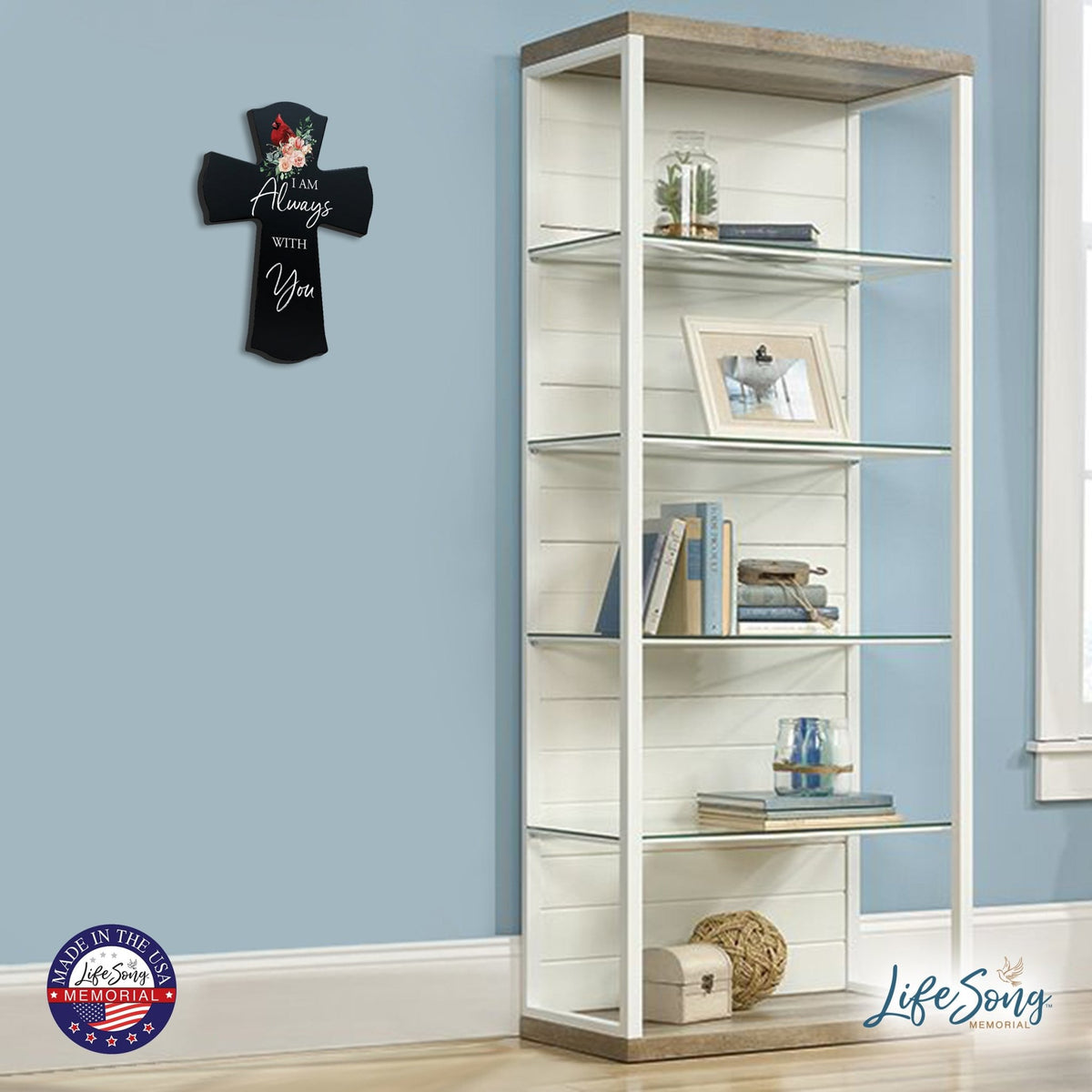 Memorial Wooden Wall Cross 8x11 Cardinal Bereavement Gift for Loss on Loved One – With You - LifeSong Milestones