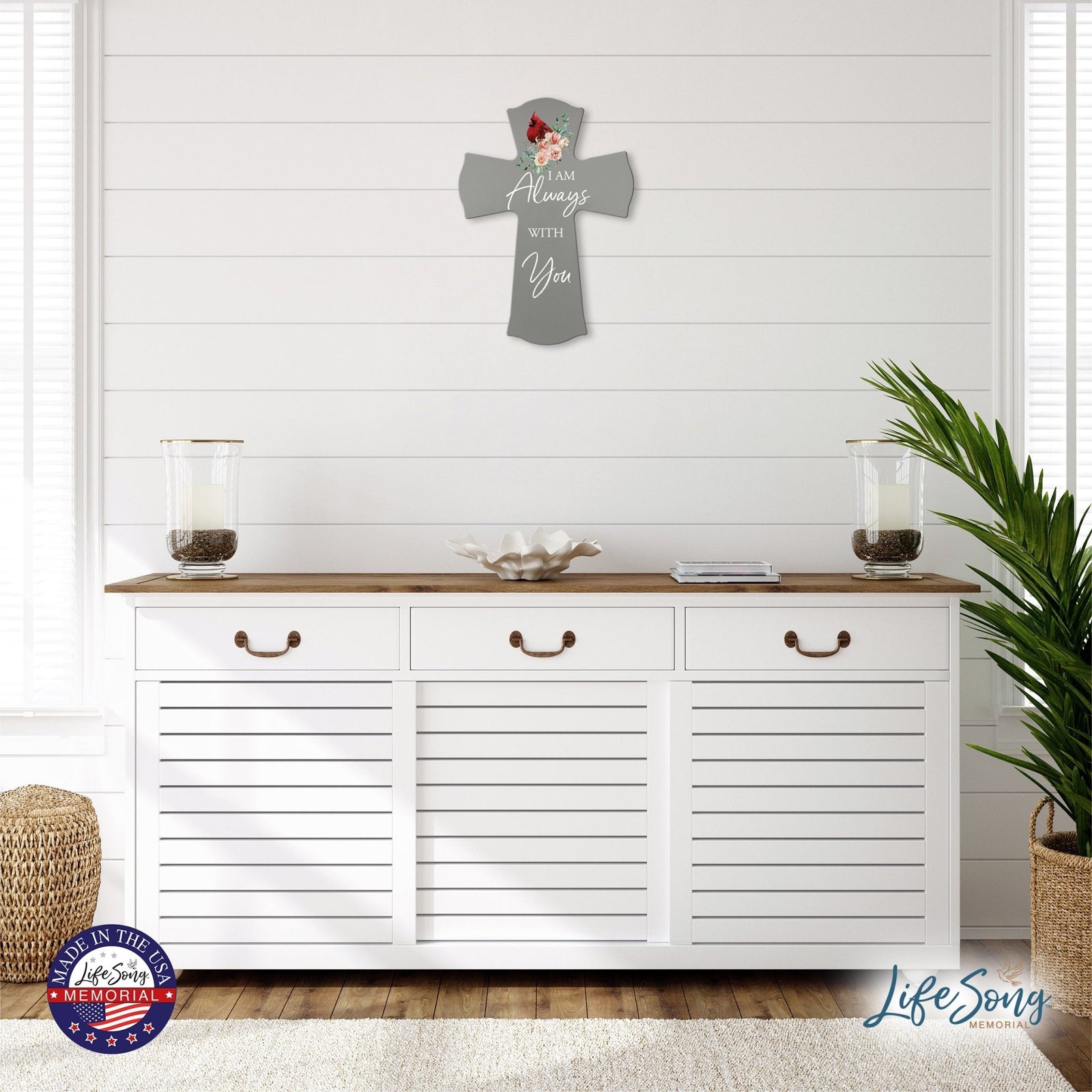 Memorial Wooden Wall Cross 8x11 Cardinal Bereavement Gift for Loss on Loved One – With You - LifeSong Milestones