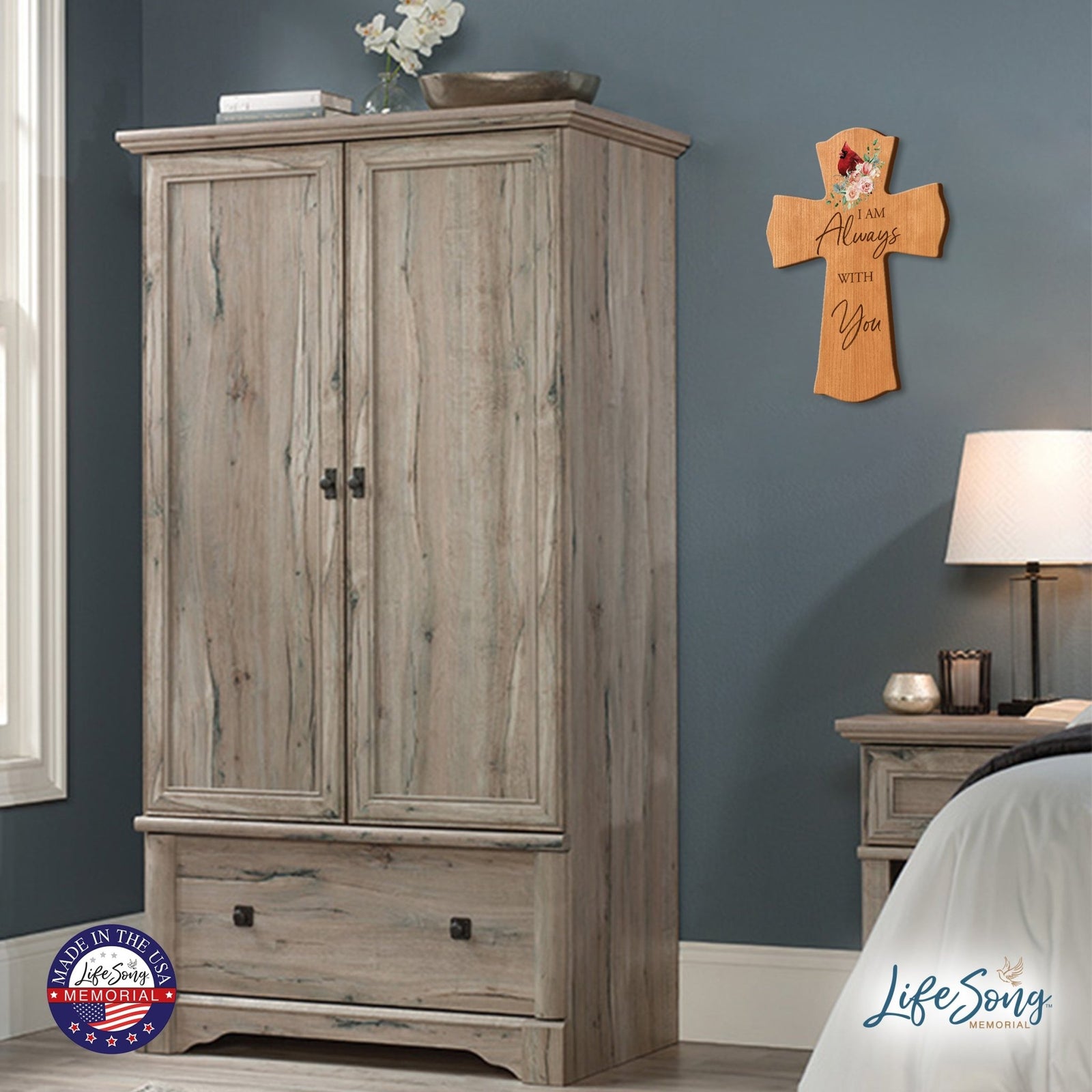 Memorial Wooden Wall Cross 8x11 Cardinal Bereavement Gift for Loss on Loved One – With You - LifeSong Milestones