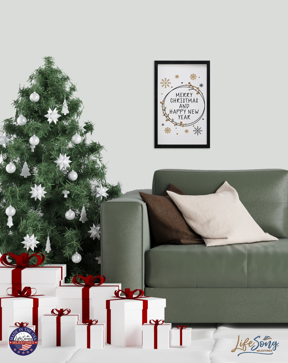 Merry Christmas Framed Shadow Box - Black and Gold - LifeSong Milestones