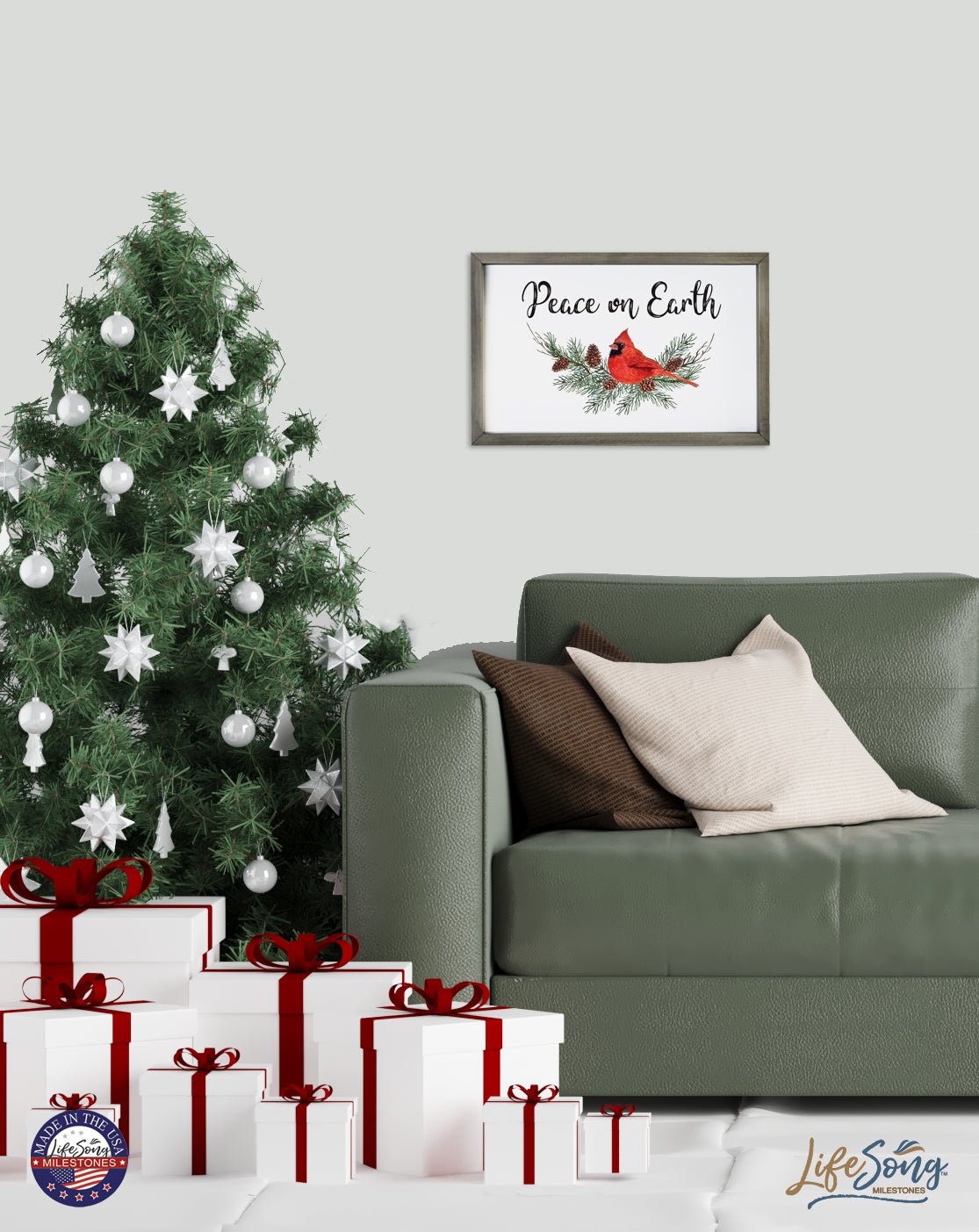 Merry Christmas Framed Shadow Box - Cardinal Peace On Earth - LifeSong Milestones