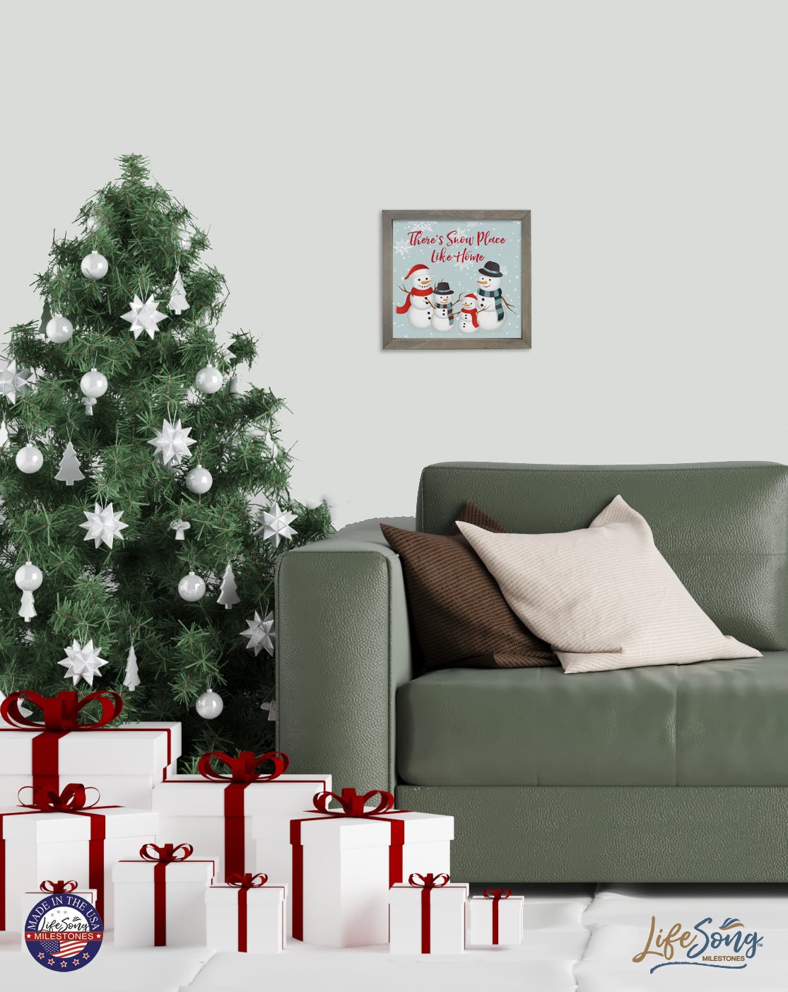 Merry Christmas Framed Shadow Box - Snowman There's Snow Place - LifeSong Milestones
