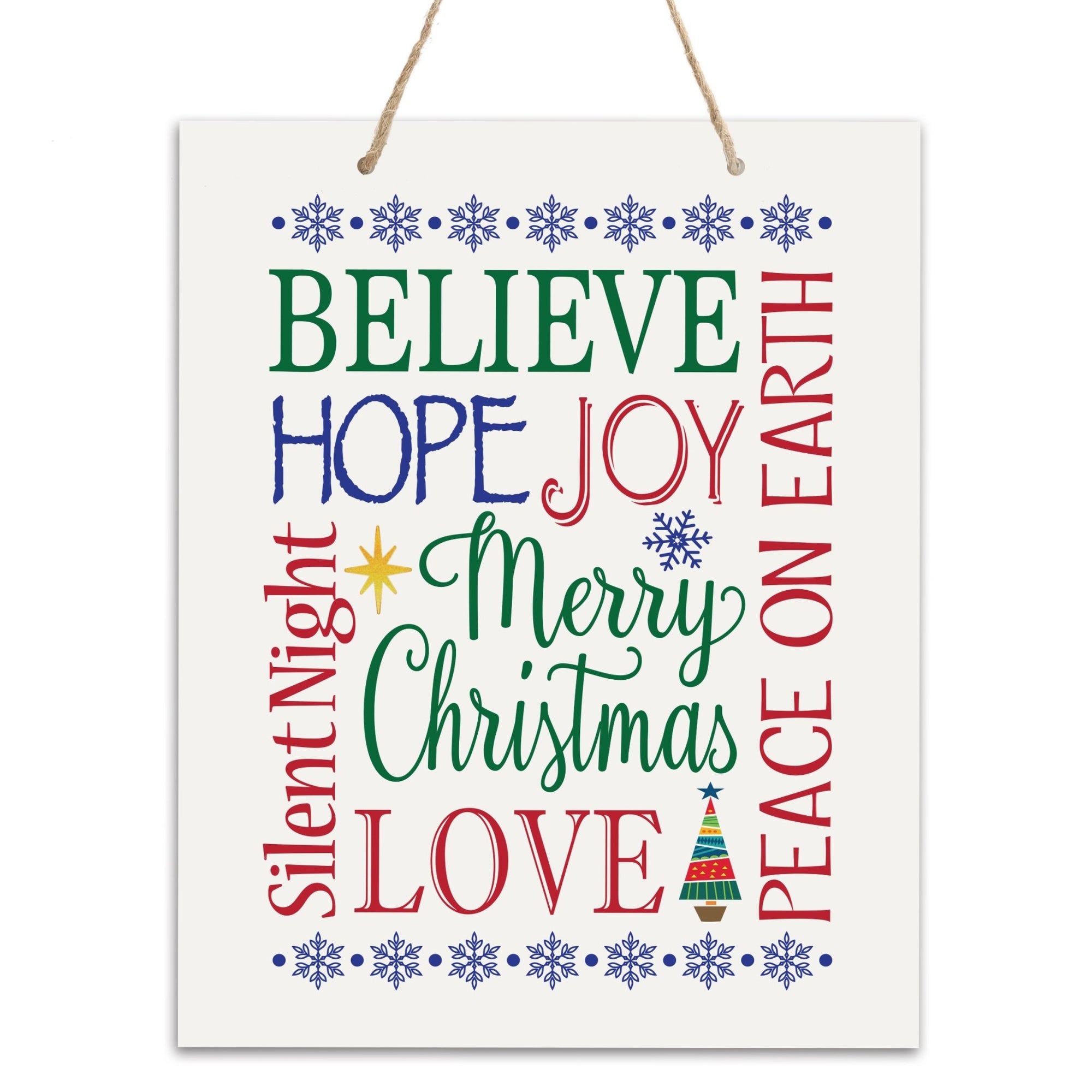 Merry Christmas Wall Hanging Sign - Believe Hope Joy - LifeSong Milestones