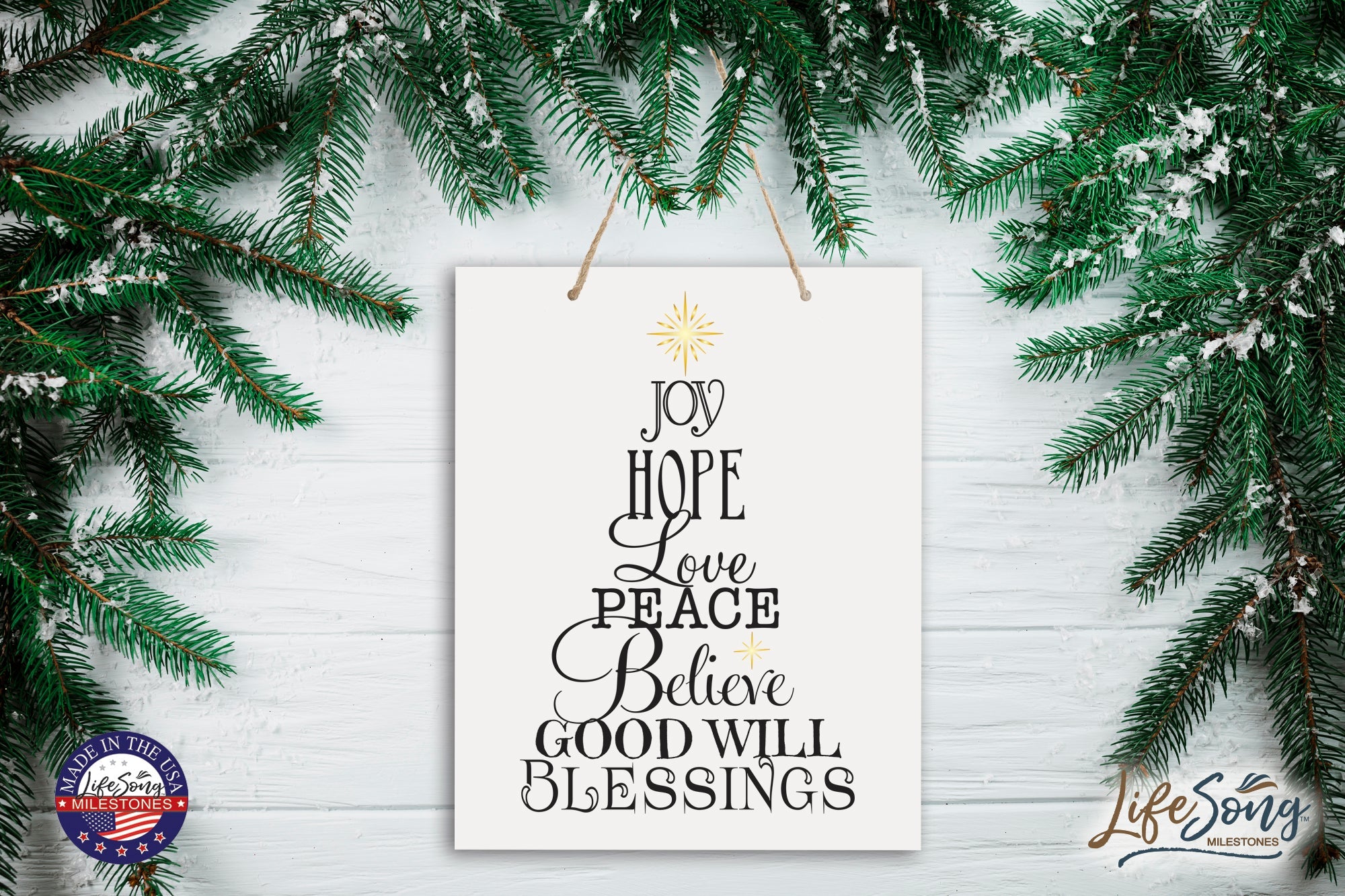 Merry Christmas Wall Hanging Sign - Joy Hope Love - LifeSong Milestones