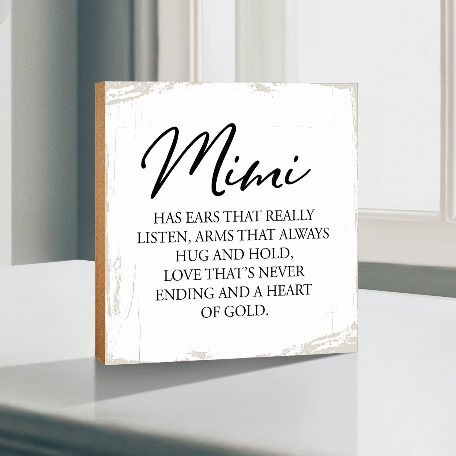 Mimi Has Ears Floral 6x6 Inches Wood Family Art Sign Tabletop and Shelving For Home Décor - LifeSong Milestones