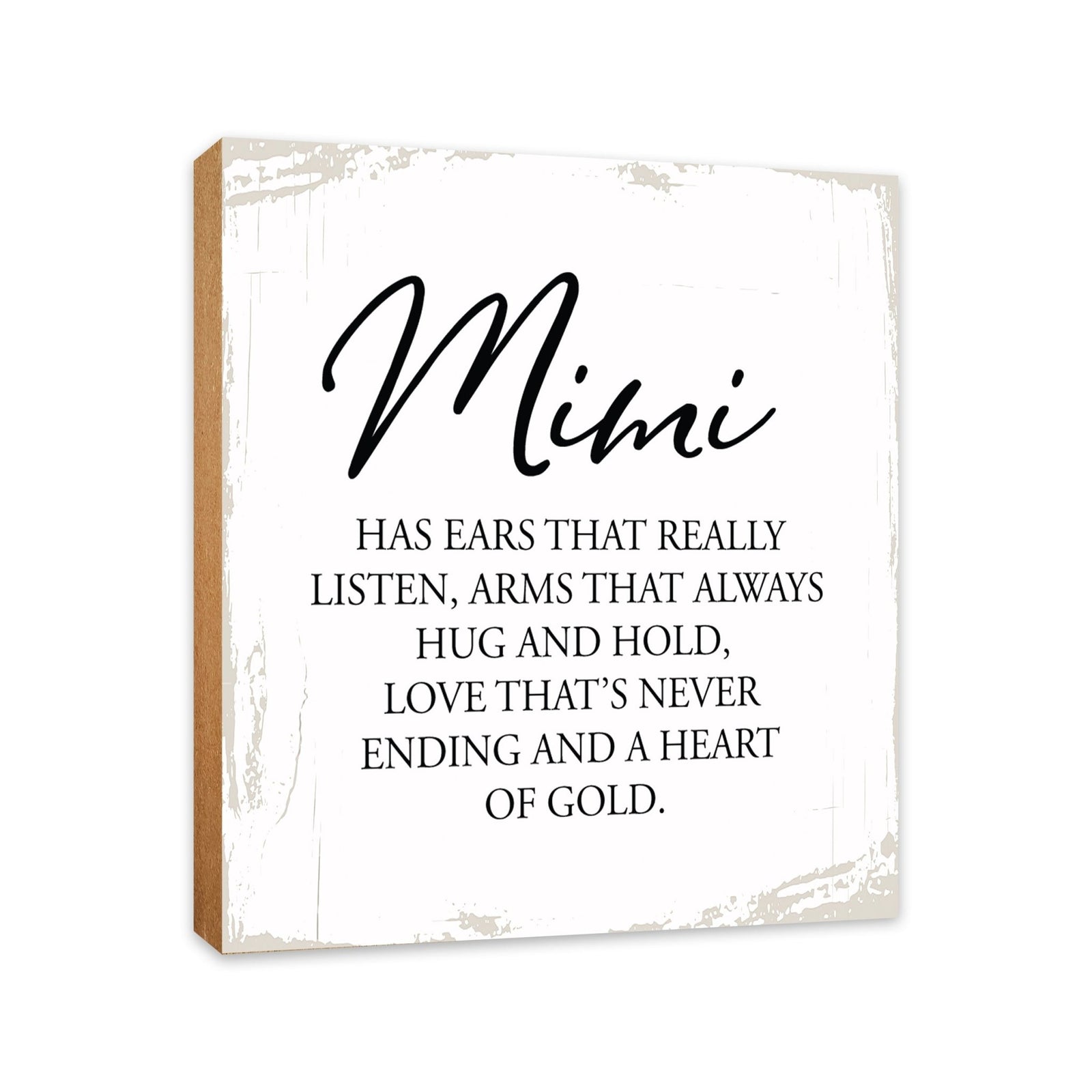 Mimi Has Ears Floral 6x6 Inches Wood Family Art Sign Tabletop and Shelving For Home Décor - LifeSong Milestones