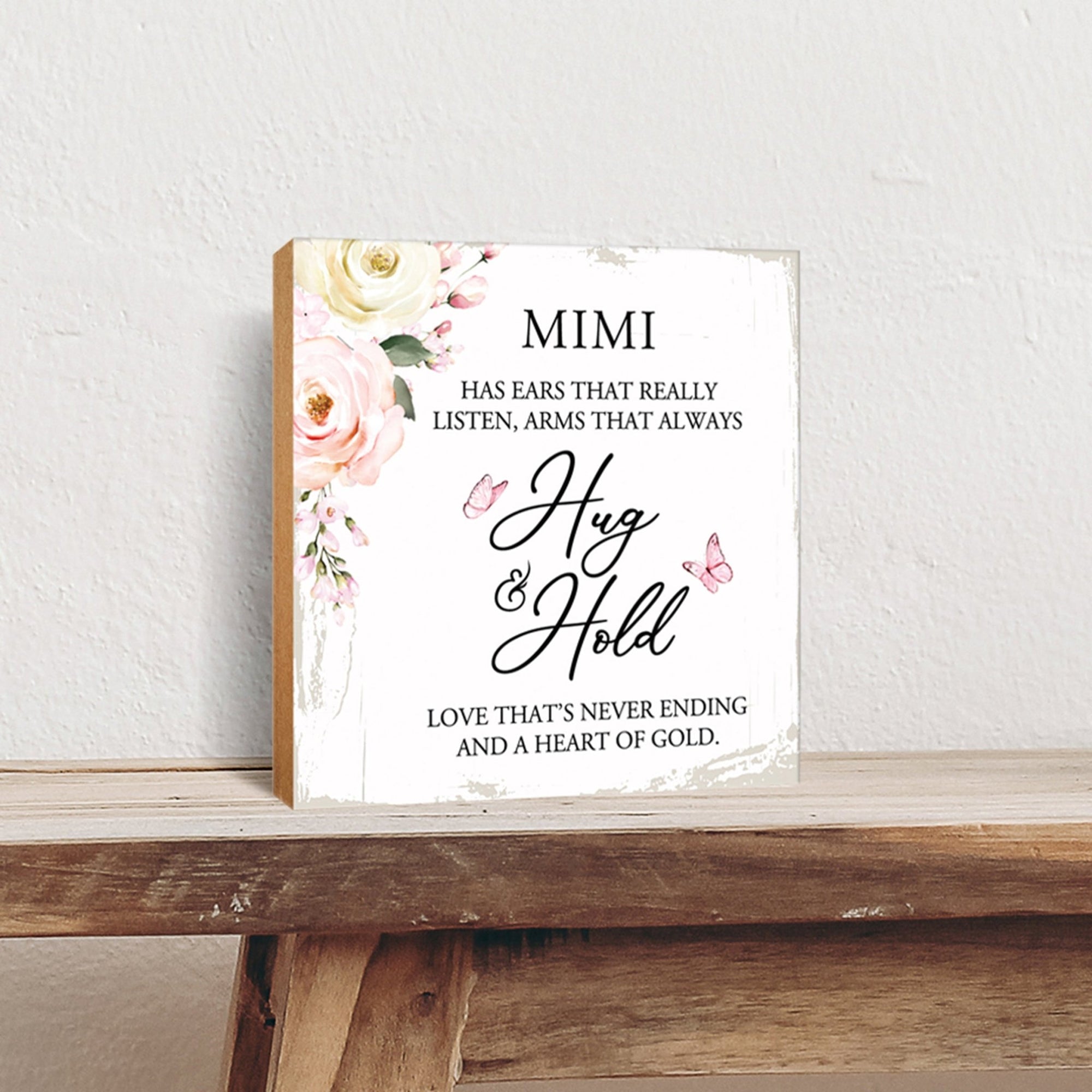 Mimi Has Ears Floral 6x6 Inches Wood Family Art Sign Tabletop and Shelving For Home Décor - LifeSong Milestones