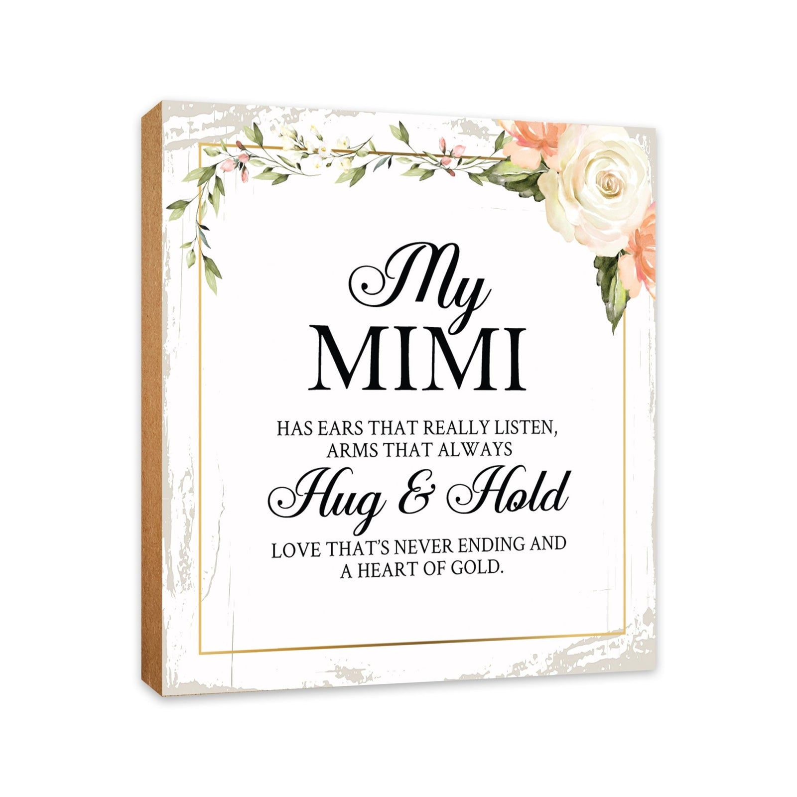 Mimi Has Ears Floral 6x6 Inches Wood Family Art Sign Tabletop and Shelving For Home Décor - LifeSong Milestones