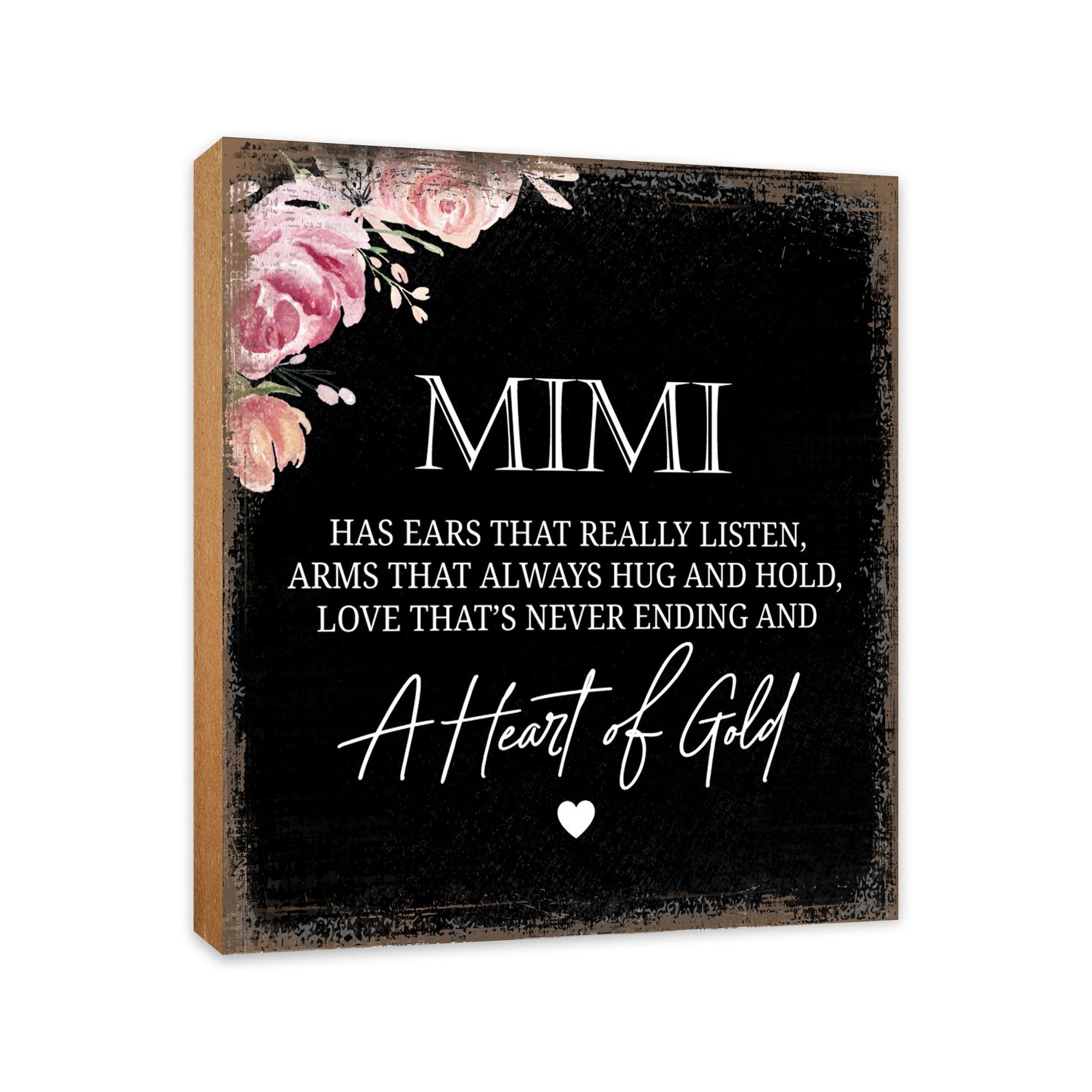 Mimi Has Ears Floral 6x6 Inches Wood Family Art Sign Tabletop and Shelving For Home Décor - LifeSong Milestones