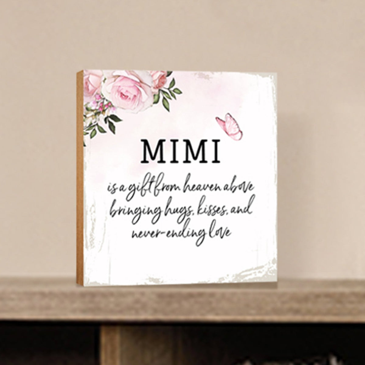 Mimi Is A Gift Floral 6x6 Inches Wood Family Art Sign Tabletop and Shelving For Home Décor - LifeSong Milestones