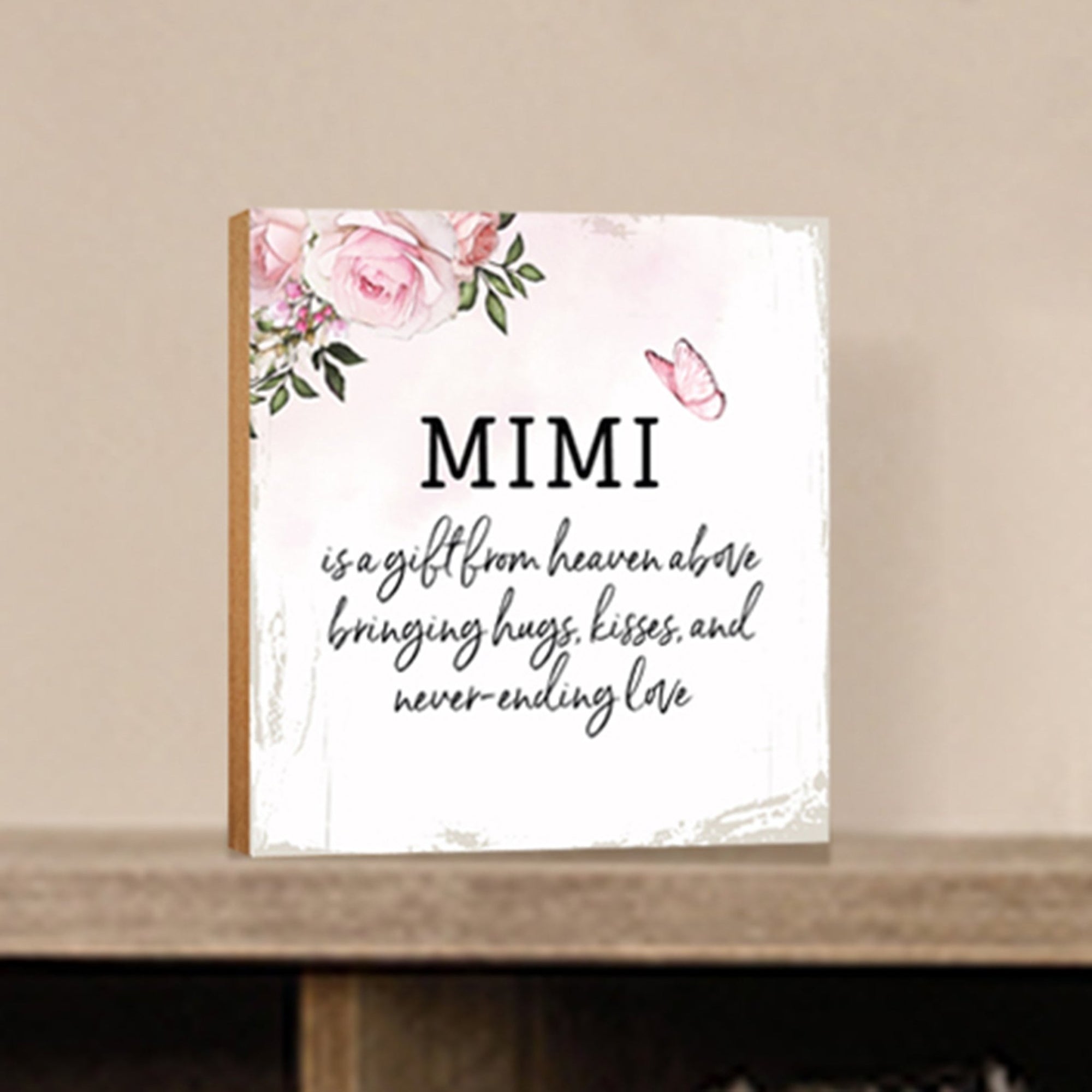 Mimi Is A Gift Floral 6x6 Inches Wood Family Art Sign Tabletop and Shelving For Home Décor - LifeSong Milestones