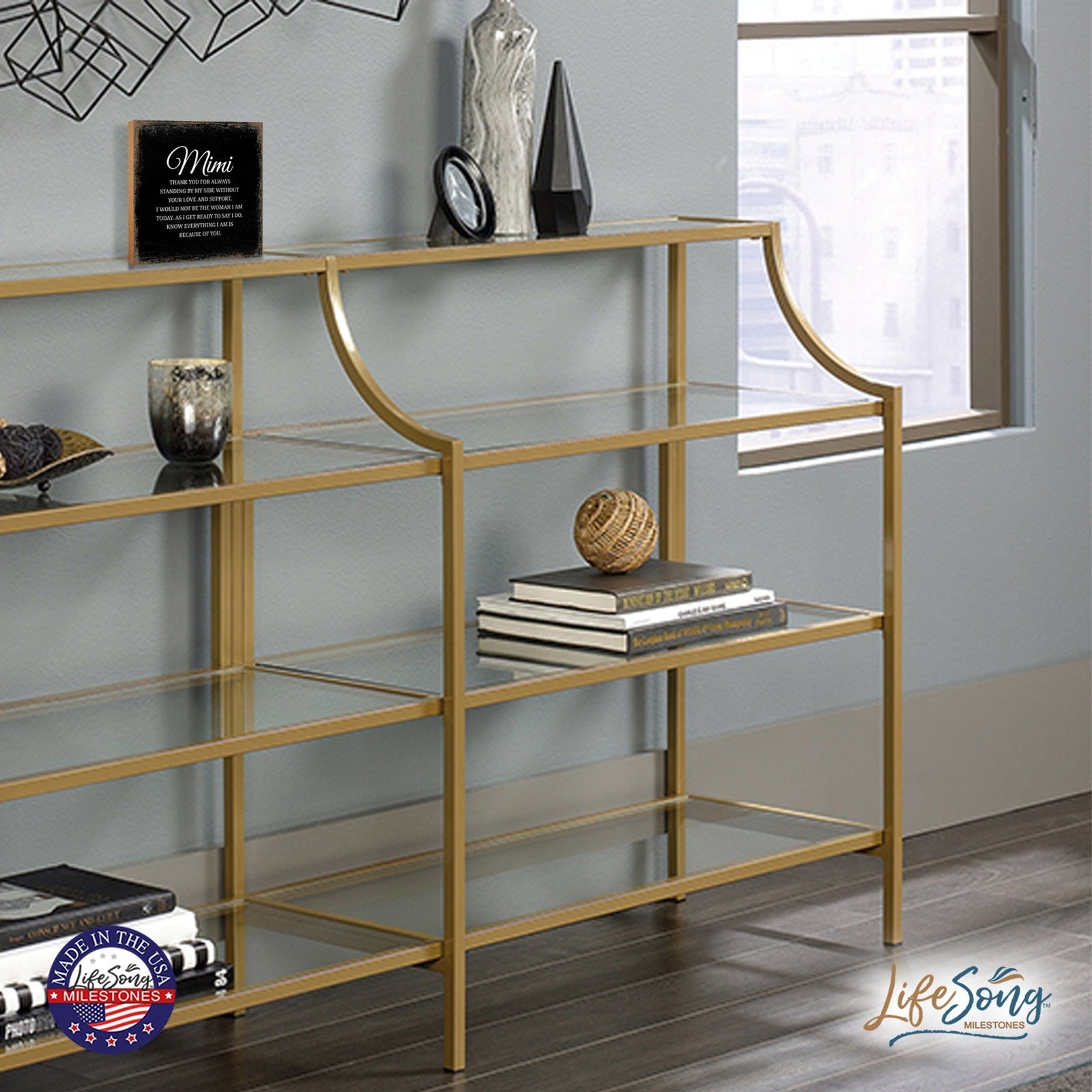 Mimi Thank You Floral 6x6 Inches Wood Family Art Sign Tabletop and Shelving For Home Décor - LifeSong Milestones