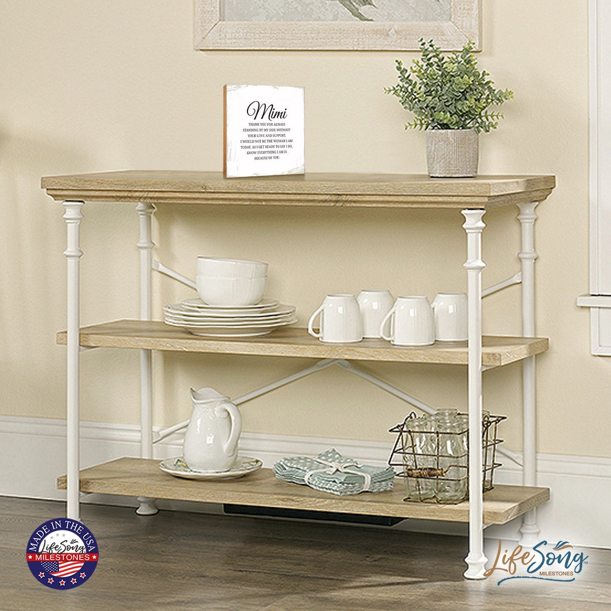 Mimi Thank You Floral 6x6 Inches Wood Family Art Sign Tabletop and Shelving For Home Décor - LifeSong Milestones