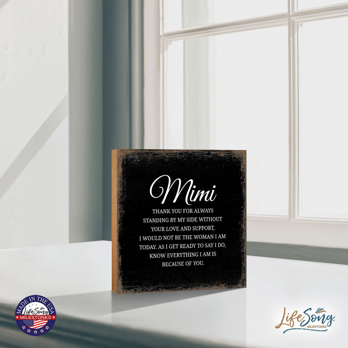 Mimi Thank You Floral 6x6 Inches Wood Family Art Sign Tabletop and Shelving For Home Décor - LifeSong Milestones