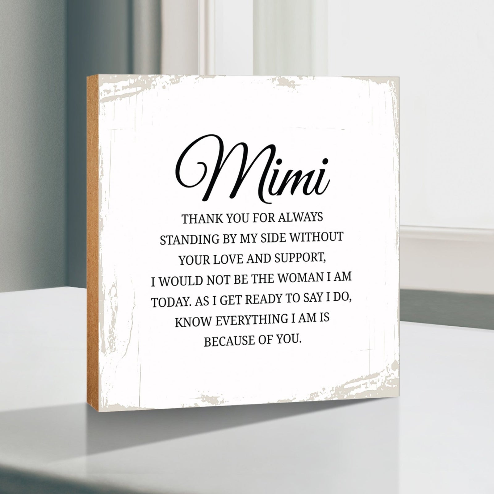 Mimi Thank You Floral 6x6 Inches Wood Family Art Sign Tabletop and Shelving For Home Décor - LifeSong Milestones