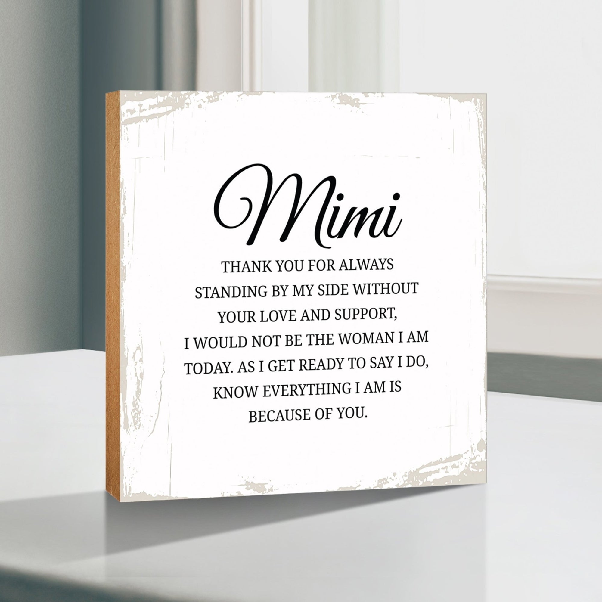 Mimi Thank You Floral 6x6 Inches Wood Family Art Sign Tabletop and Shelving For Home Décor - LifeSong Milestones