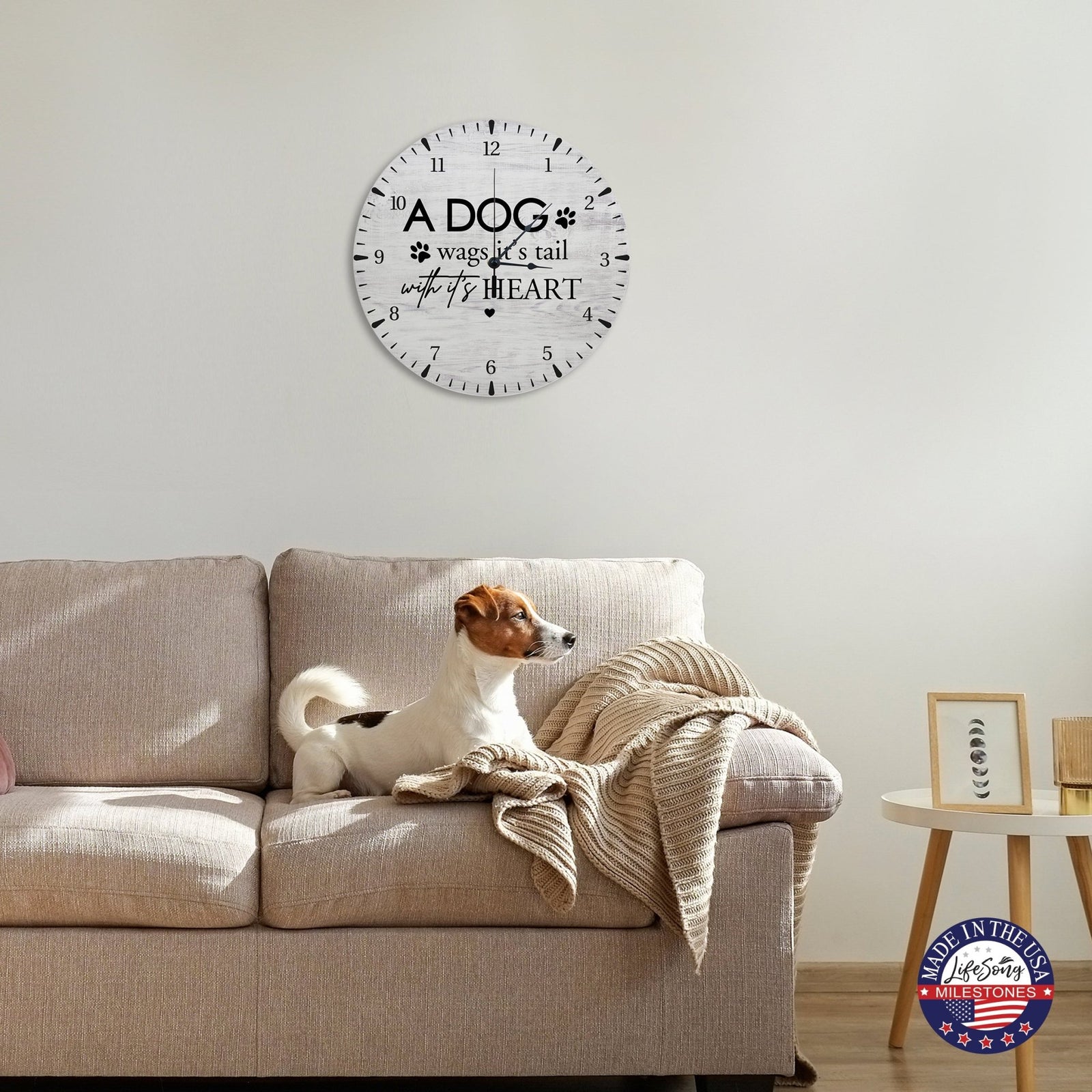 Minimalist Roman Numeral Wooden Clock For Walls Or Countertop Display For Pet Owners - A Dog Wags - LifeSong Milestones