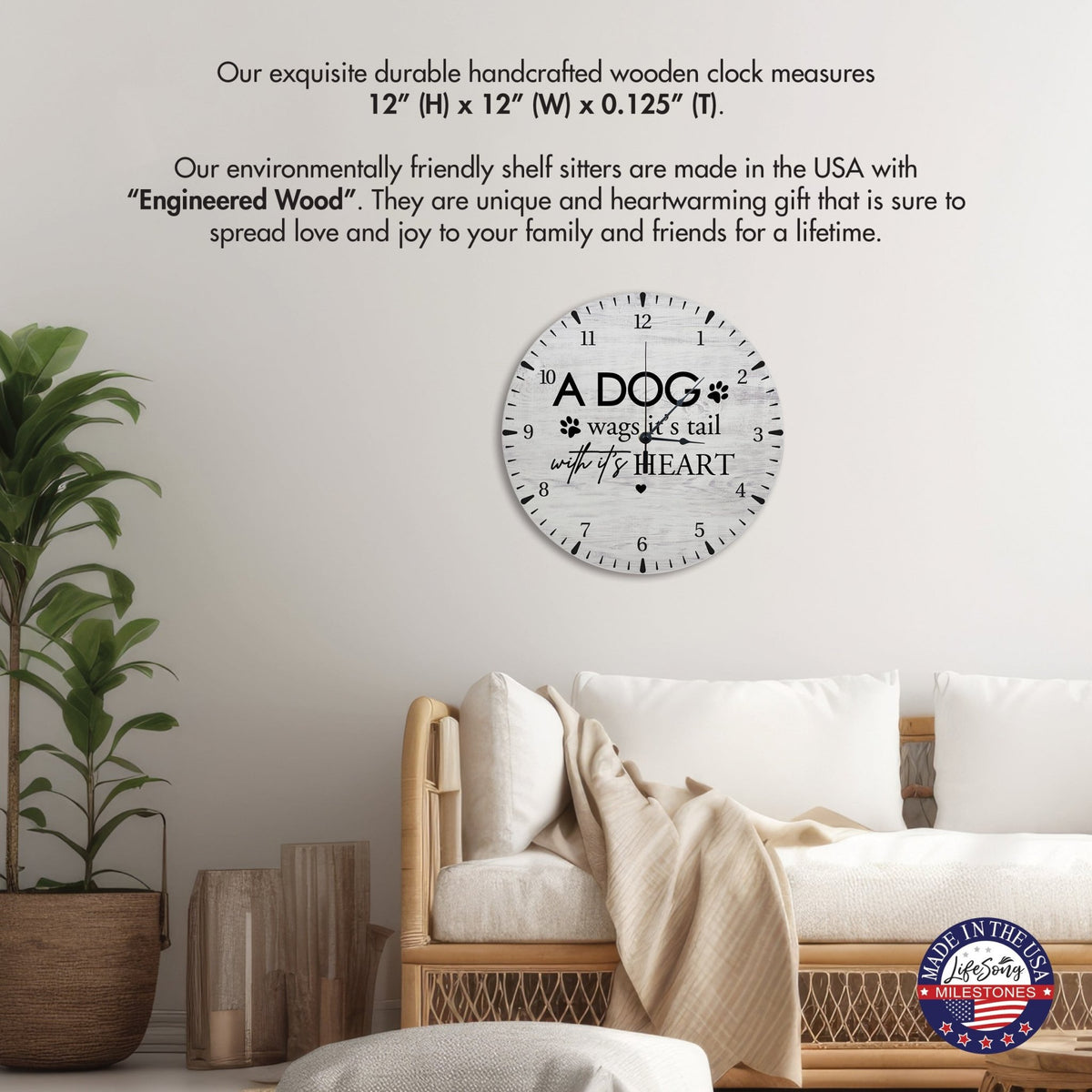 Minimalist Roman Numeral Wooden Clock For Walls Or Countertop Display For Pet Owners - A Dog Wags - LifeSong Milestones