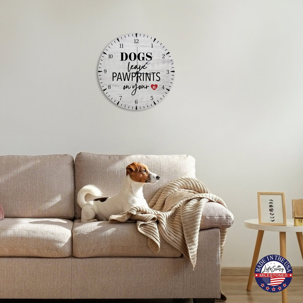 Minimalist Roman Numeral Wooden Clock For Walls Or Countertop Display For Pet Owners - Dog Leaves Pawprints - LifeSong Milestones