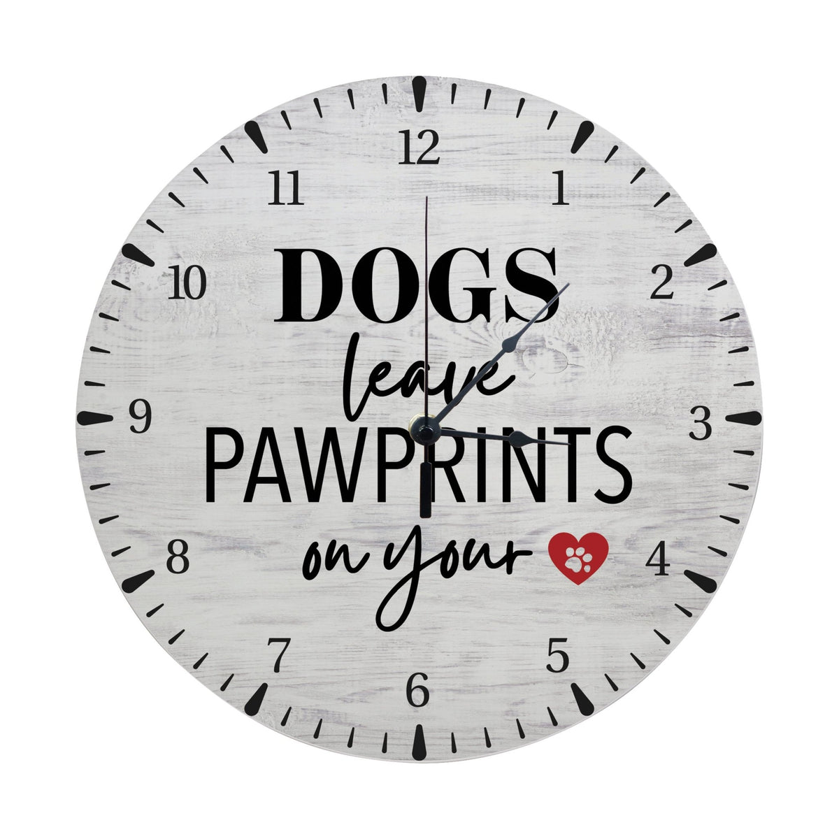 Minimalist Roman Numeral Wooden Clock For Walls Or Countertop Display For Pet Owners - Dog Leaves Pawprints - LifeSong Milestones