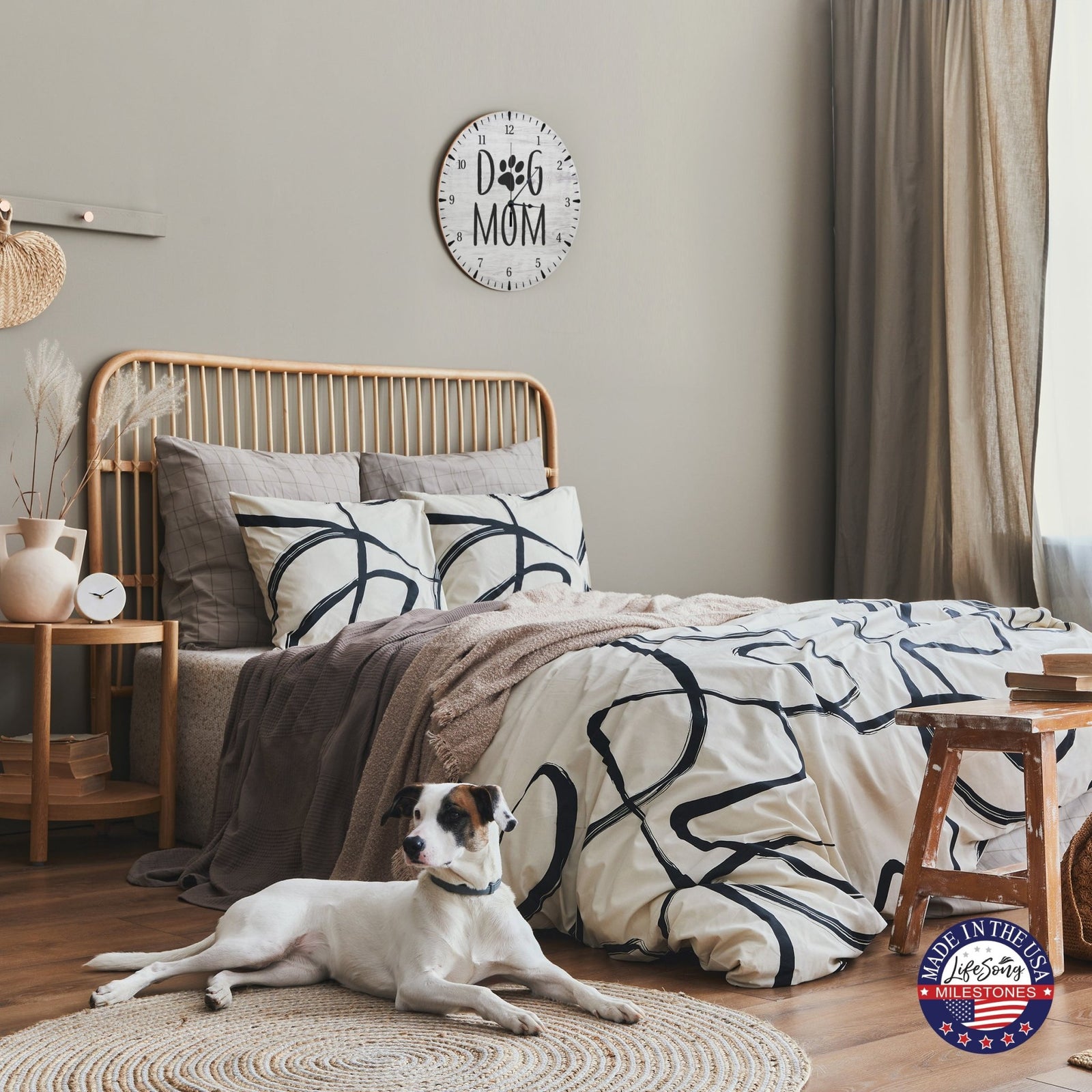 Minimalist Roman Numeral Wooden Clock For Walls Or Countertop Display For Pet Owners - Dog Mom - LifeSong Milestones