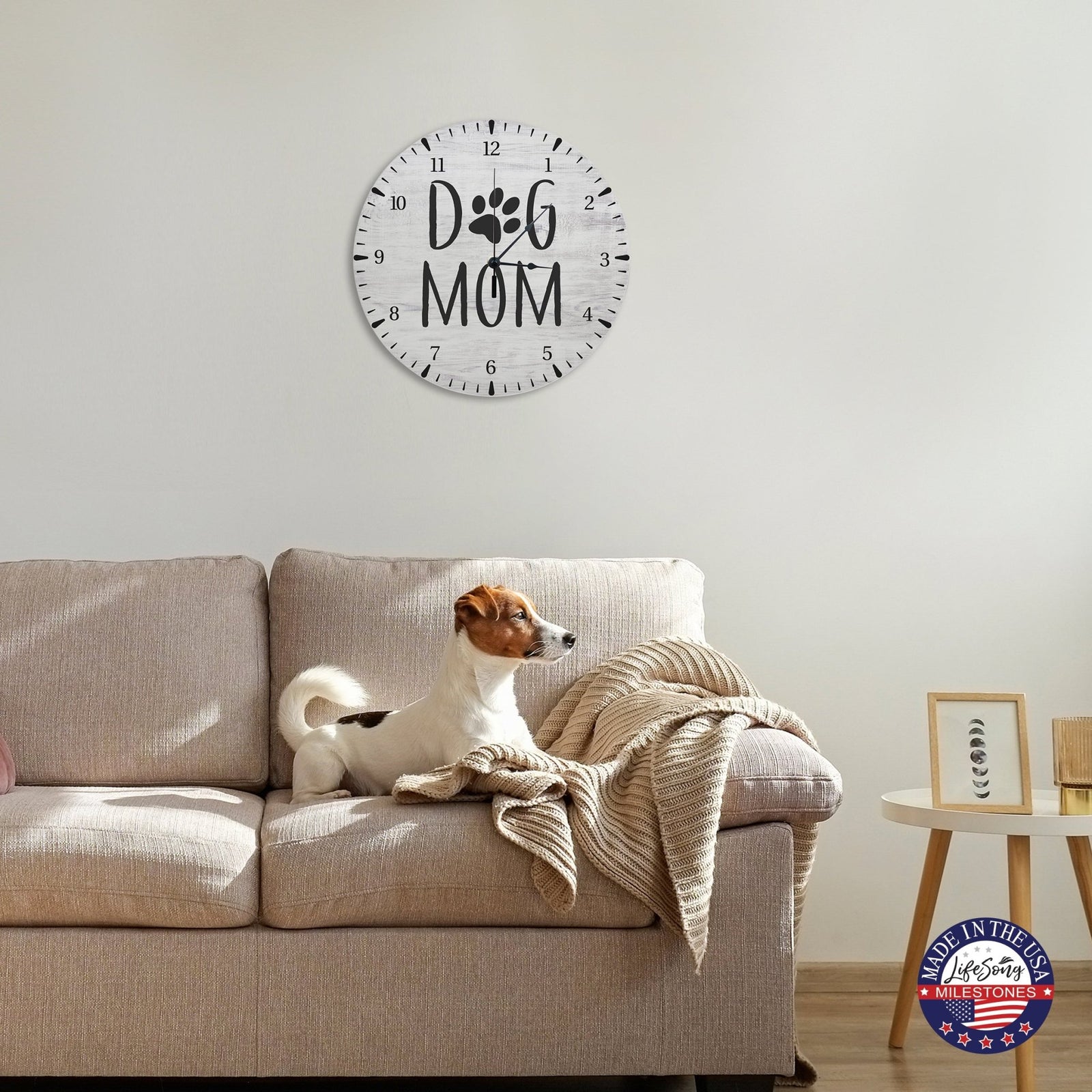 Minimalist Roman Numeral Wooden Clock For Walls Or Countertop Display For Pet Owners - Dog Mom - LifeSong Milestones