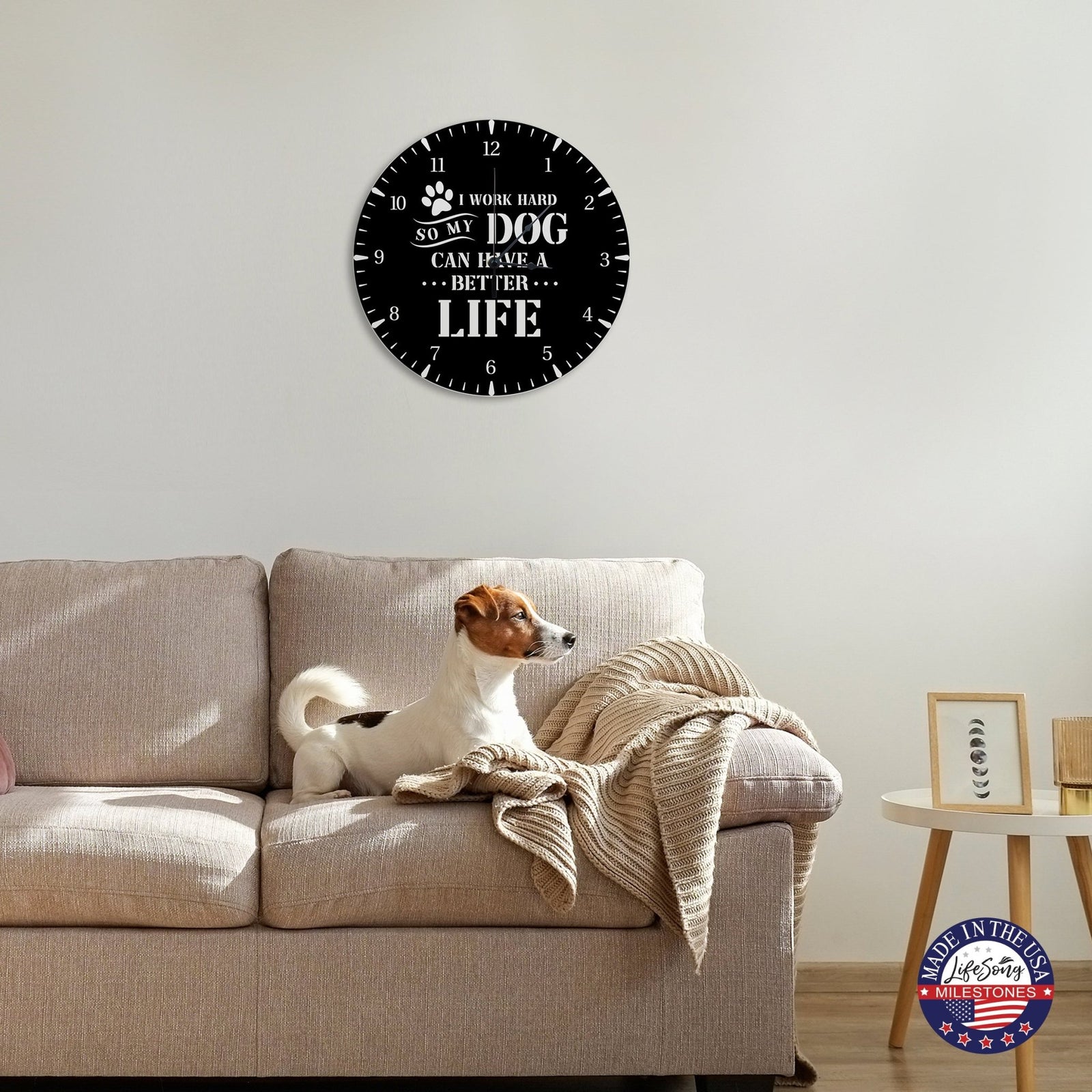 Minimalist Roman Numeral Wooden Clock For Walls Or Countertop Display For Pet Owners - I Work Hard - LifeSong Milestones