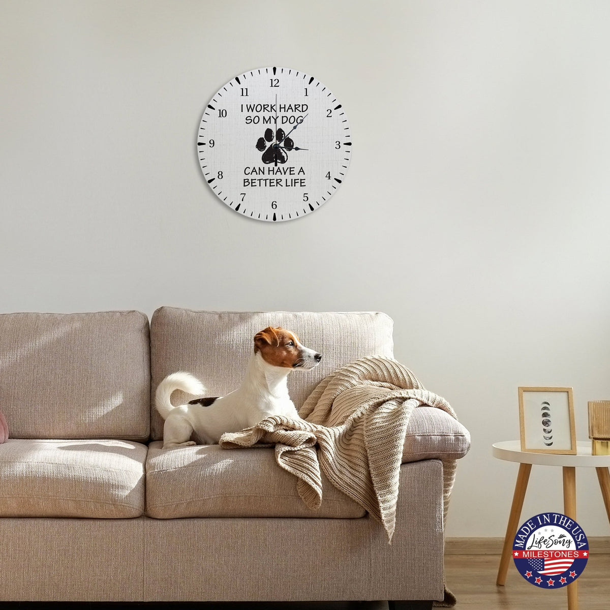 Minimalist Roman Numeral Wooden Clock For Walls Or Countertop Display For Pet Owners - I Work Hard - LifeSong Milestones