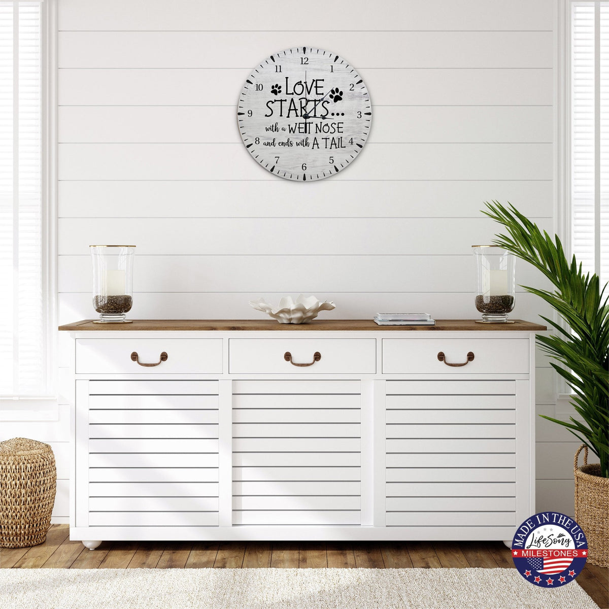 Minimalist Roman Numeral Wooden Clock For Walls Or Countertop Display For Pet Owners - Loves Starts - LifeSong Milestones