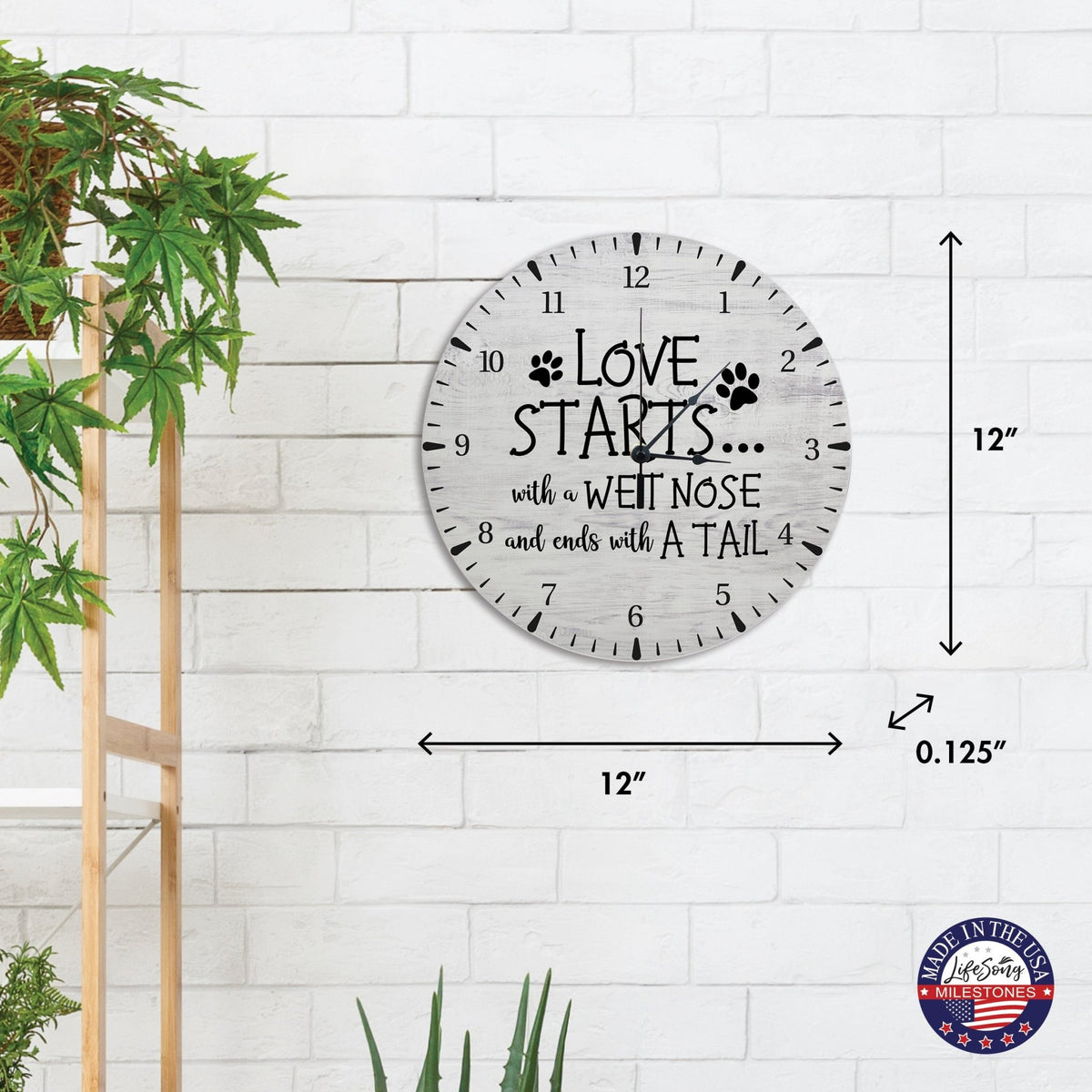 Minimalist Roman Numeral Wooden Clock For Walls Or Countertop Display For Pet Owners - Loves Starts - LifeSong Milestones