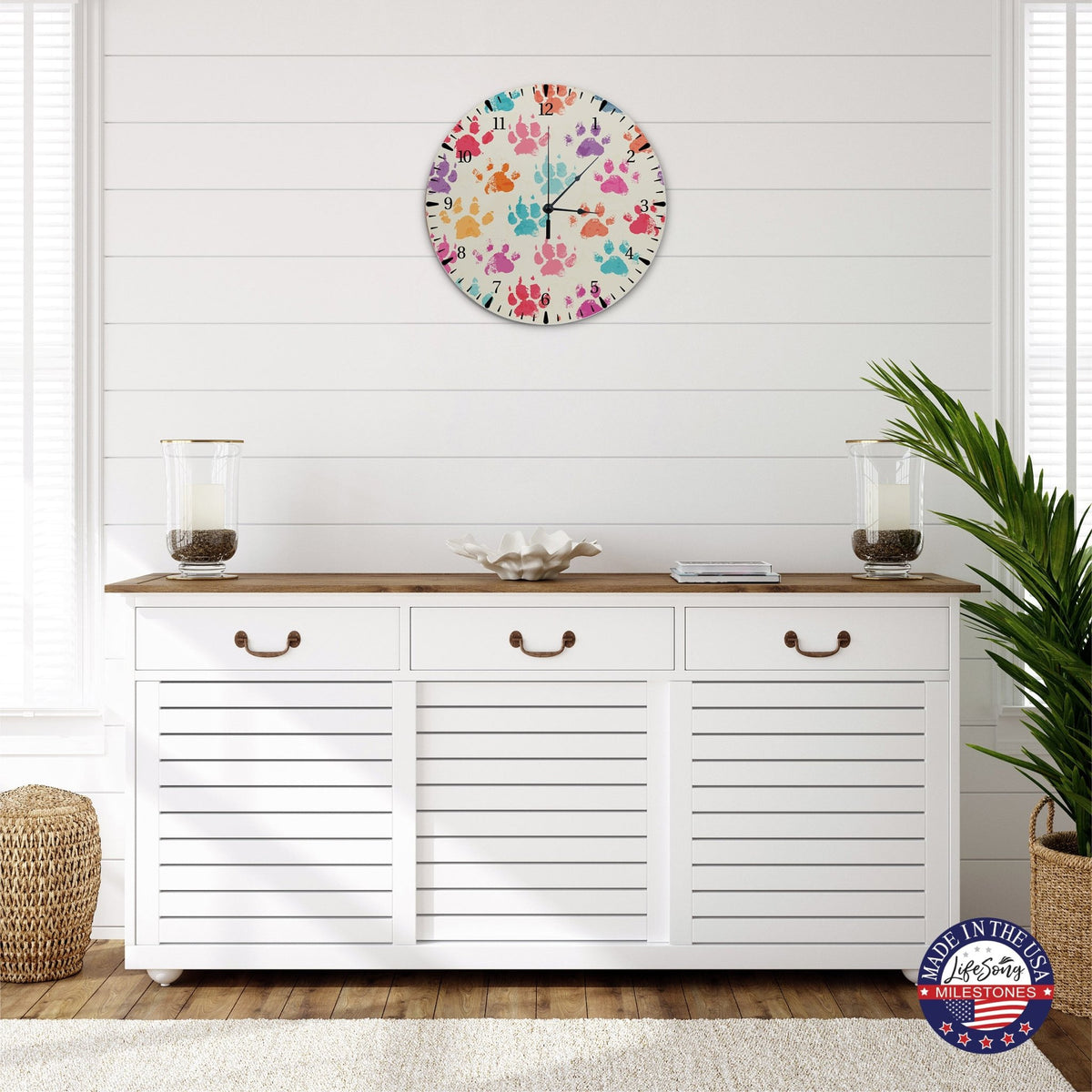 Minimalist Roman Numeral Wooden Clock For Walls Or Countertop Display For Pet Owners - Paws - LifeSong Milestones