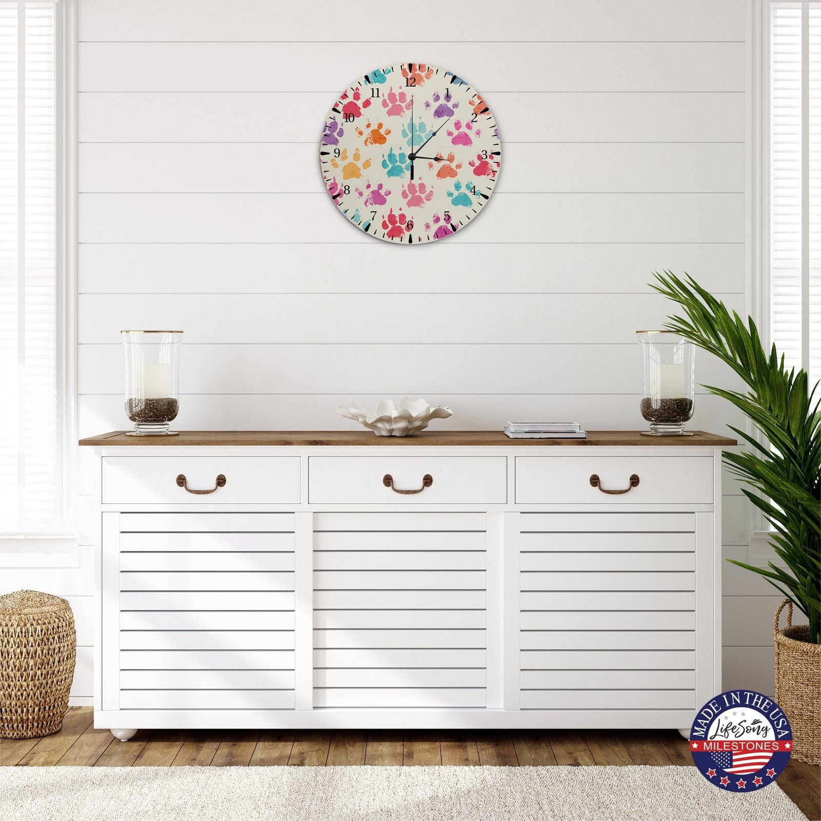 Minimalist Roman Numeral Wooden Clock For Walls Or Countertop Display For Pet Owners - Paws - LifeSong Milestones