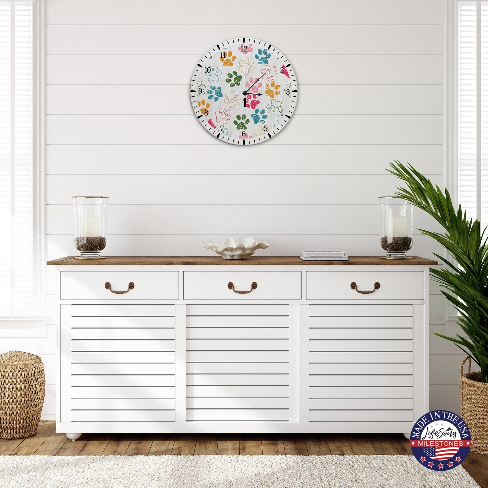 Minimalist Roman Numeral Wooden Clock For Walls Or Countertop Display For Pet Owners - Paws - LifeSong Milestones