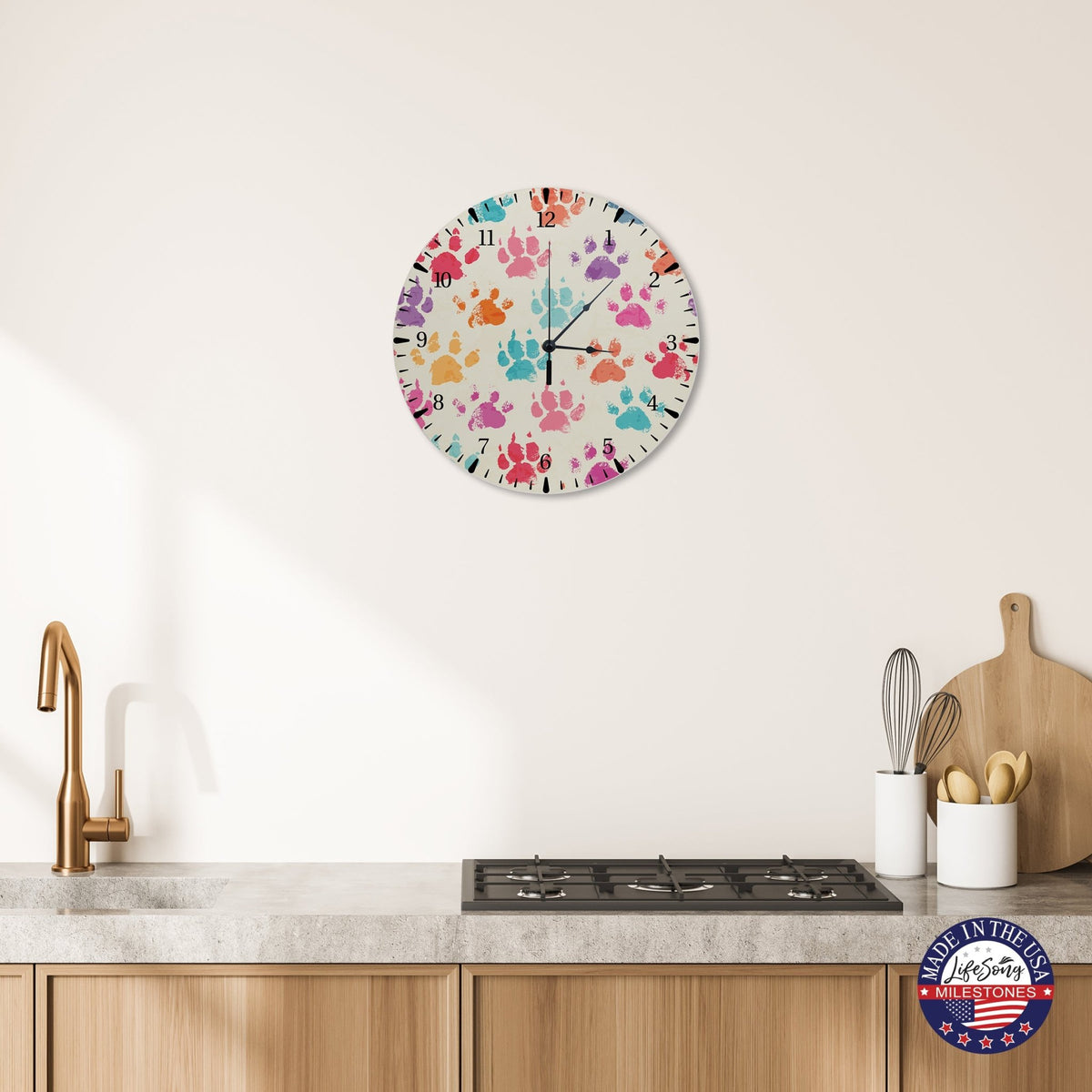 Minimalist Roman Numeral Wooden Clock For Walls Or Countertop Display For Pet Owners - Paws - LifeSong Milestones