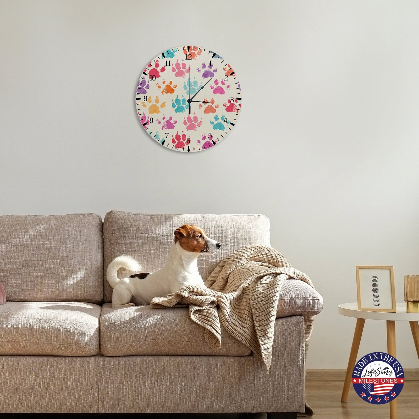 Minimalist Roman Numeral Wooden Clock For Walls Or Countertop Display For Pet Owners - Paws - LifeSong Milestones