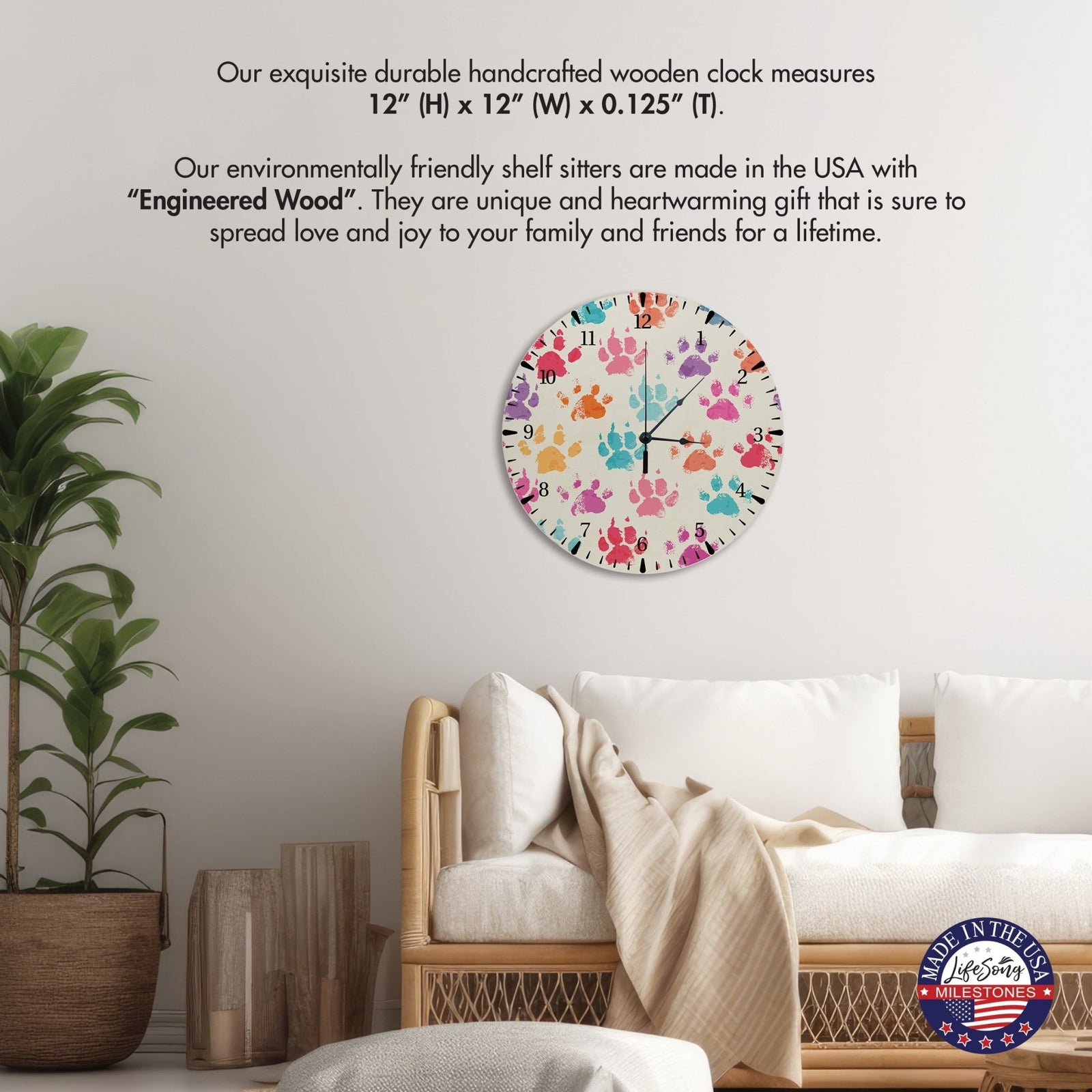 Minimalist Roman Numeral Wooden Clock For Walls Or Countertop Display For Pet Owners - Paws - LifeSong Milestones